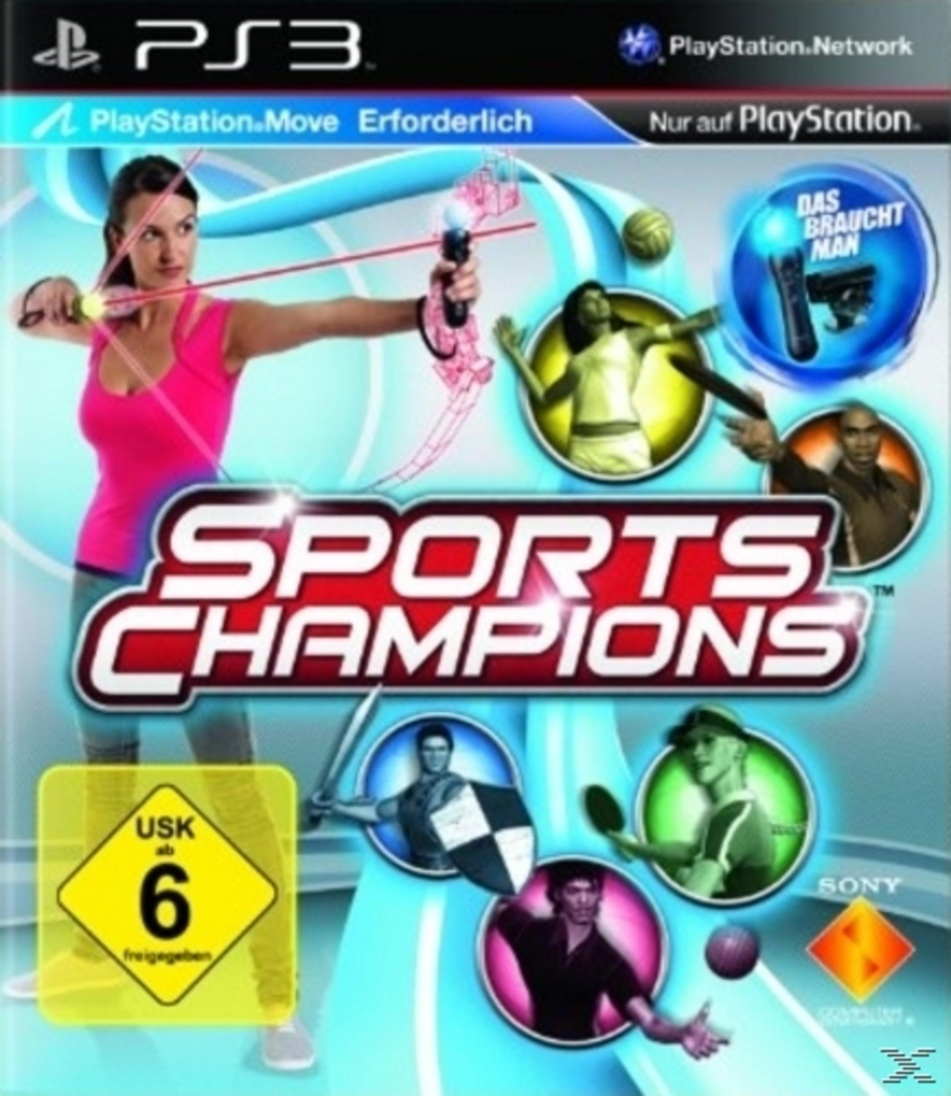 Sports Champions Spielbox. Frau zielt mit Pfeil und Bogen.