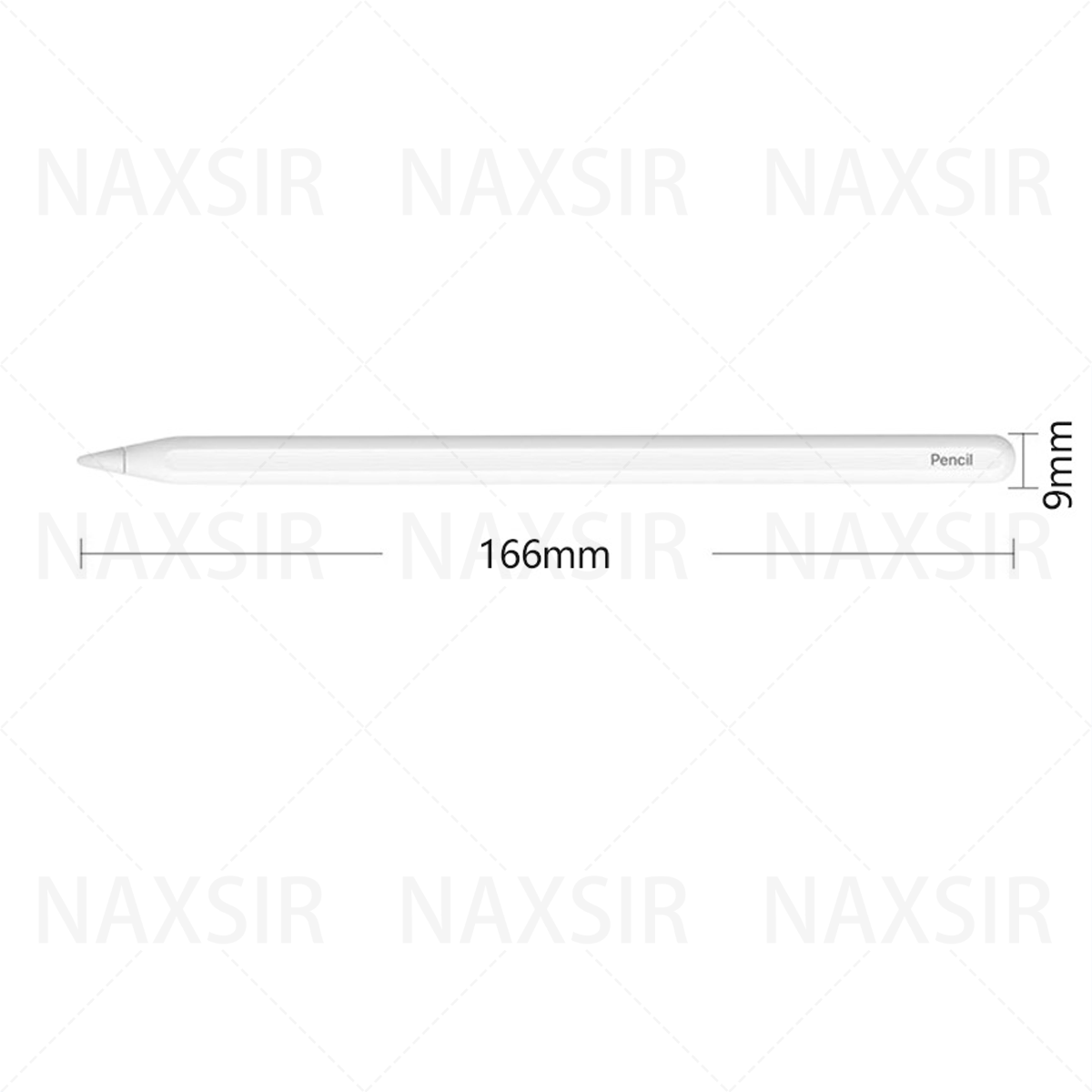 Ein weißer Bleistift mit grauer Spitze und dem Wort Pencil. Weißer Hintergrund.
