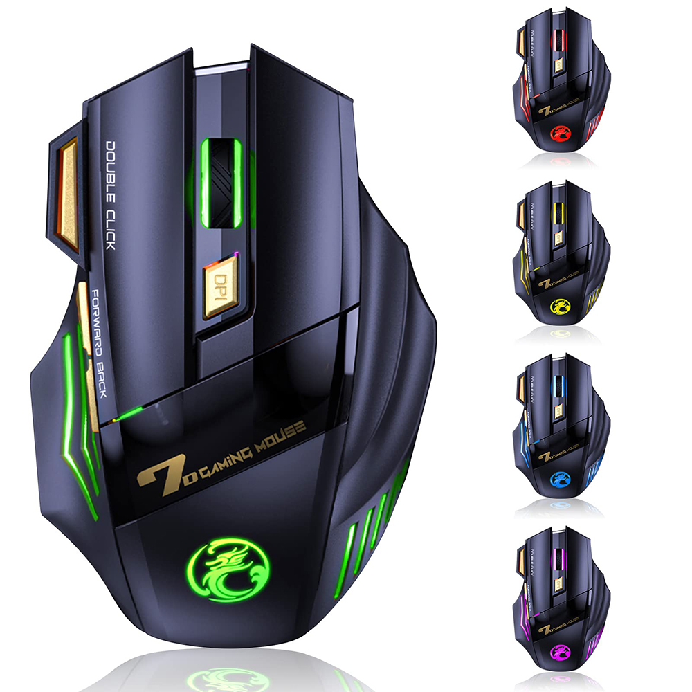 Eine Gaming-Maus mit verschiedenen RGB-Beleuchtungsoptionen.