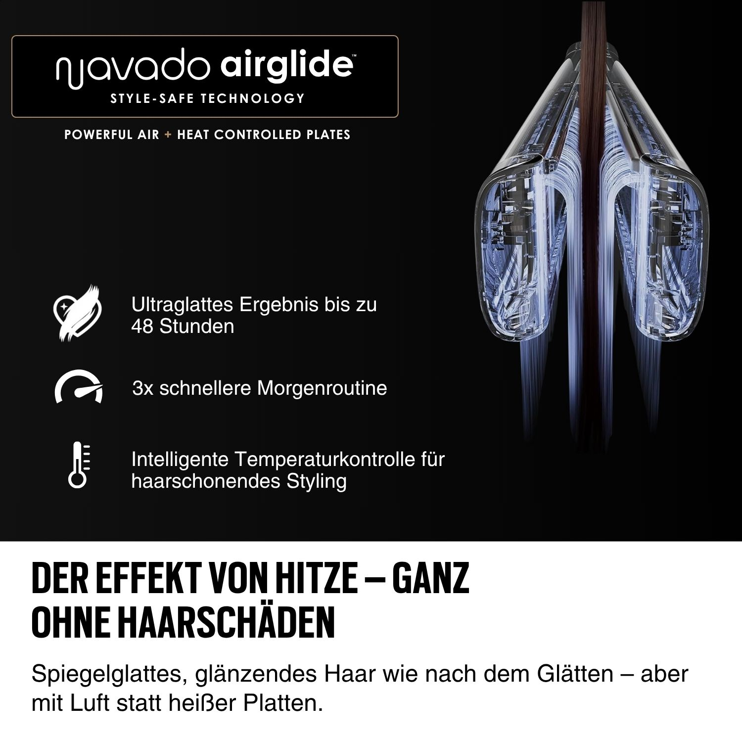 Haarstyling-Werkzeug mit Text. Schwarzer Hintergrund.