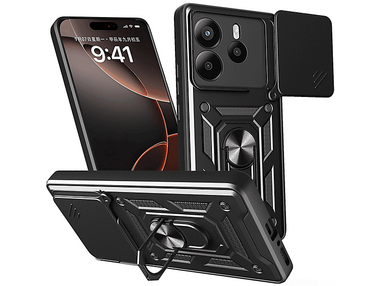 MOBYDEFEND Panzerhülle mit drehbarem Ring, Backcover, Xiaomi, Redmi ...