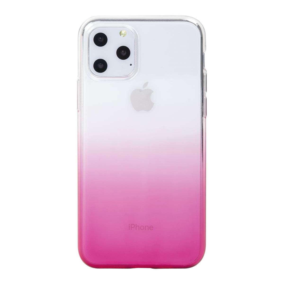 Custodia per telefono sfumata rosa e bianca, con logo Apple. Sfondo bianco.