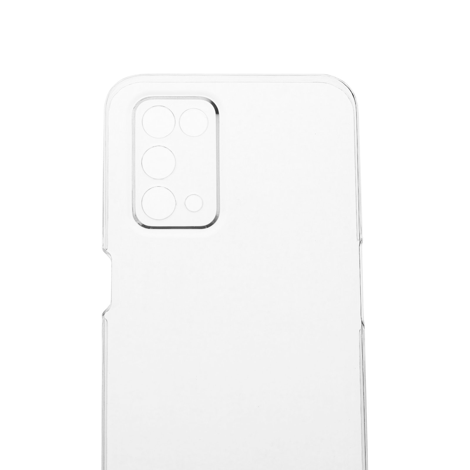 Funda transparente para teléfono con recortes para la cámara. La funda es transparente.