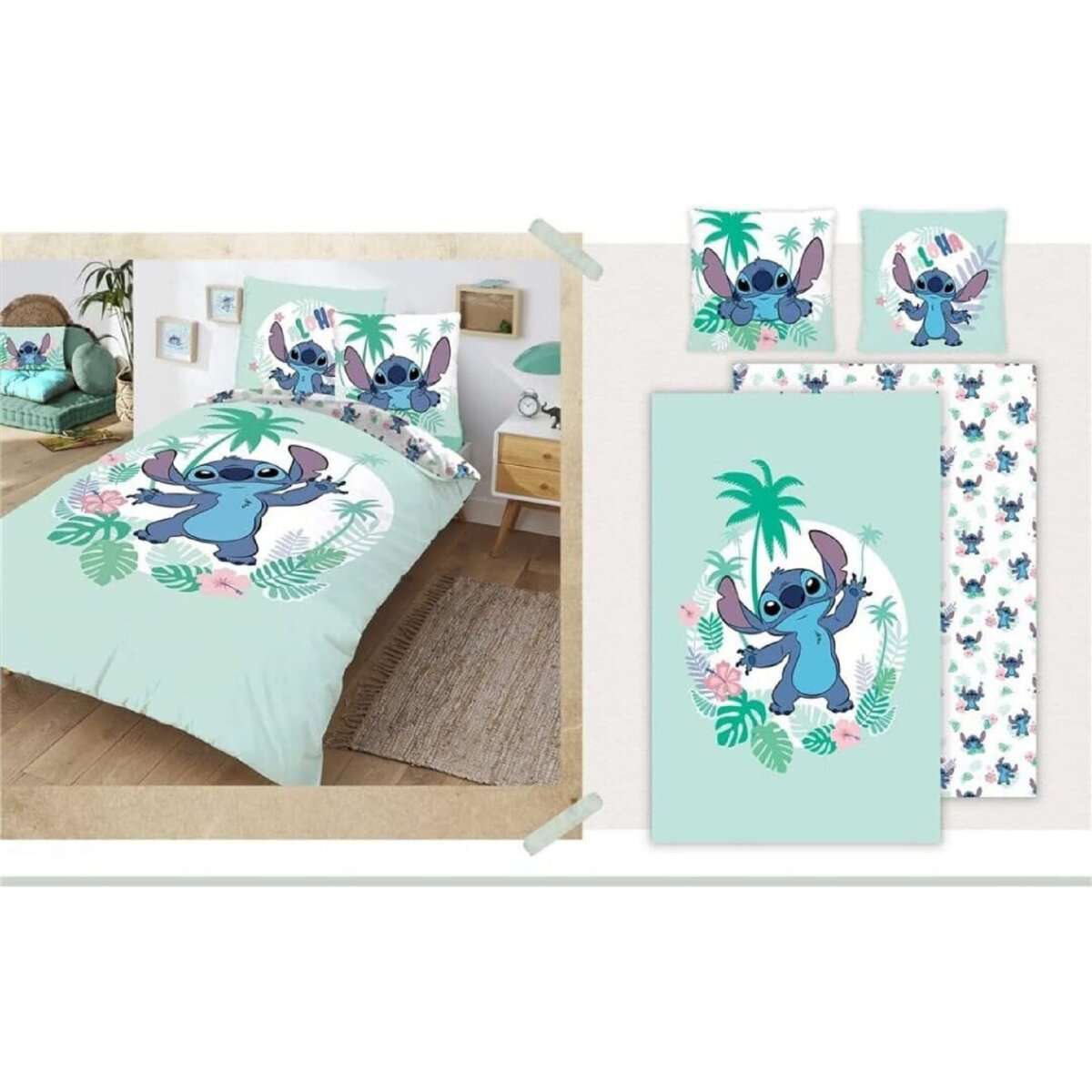 Bettwäsche-Set mit Stitch-Design, mit Stitch-Charakteren.