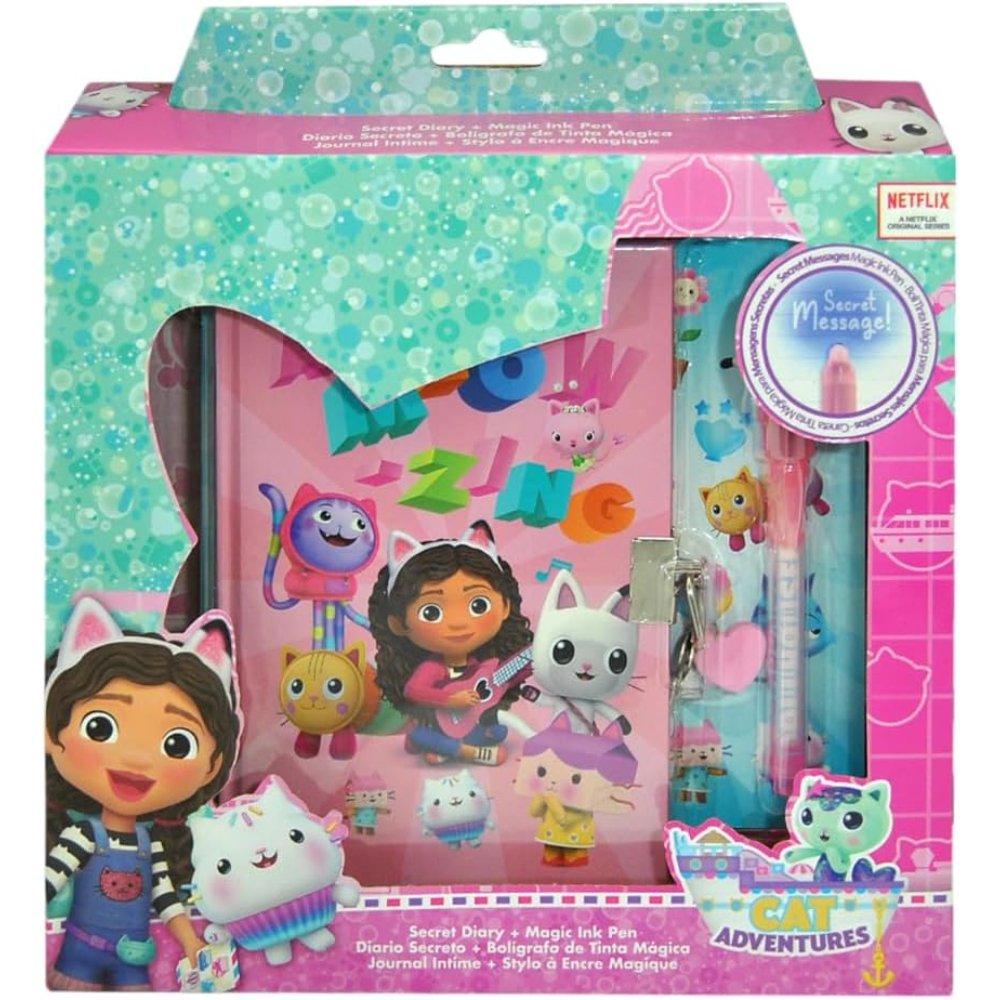 Gabby's Puppenhaus Tagebuch-Set mit Charakteren der Show. Rosa und blaue Verpackung.