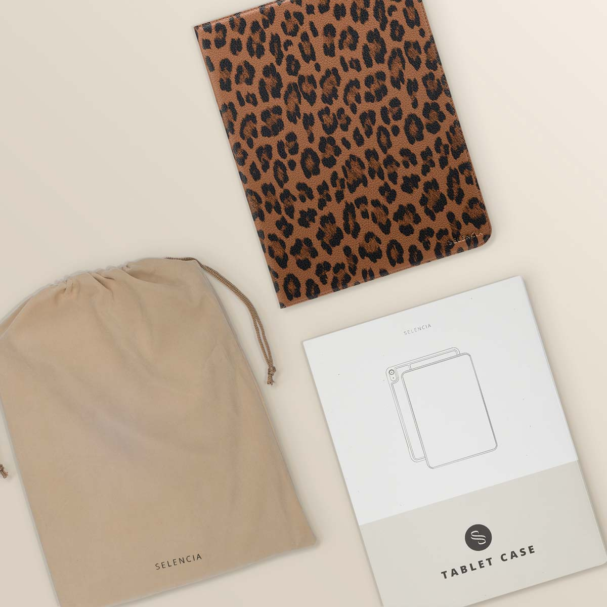 Tablet case and pouch, leopard print, product details.