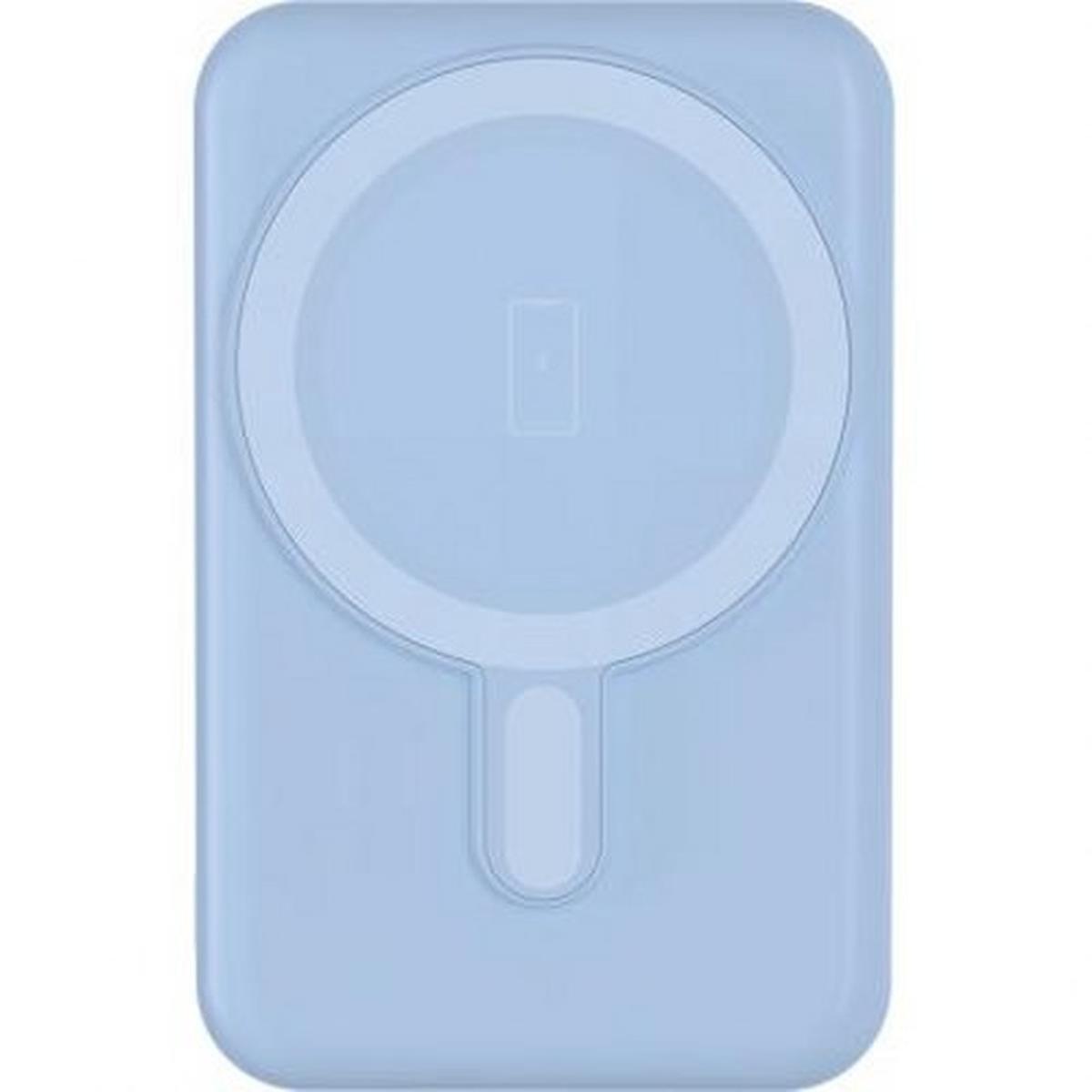 Caricabatterie MagSafe azzurro. Rettangolo arrotondato con anello di ricarica bianco.