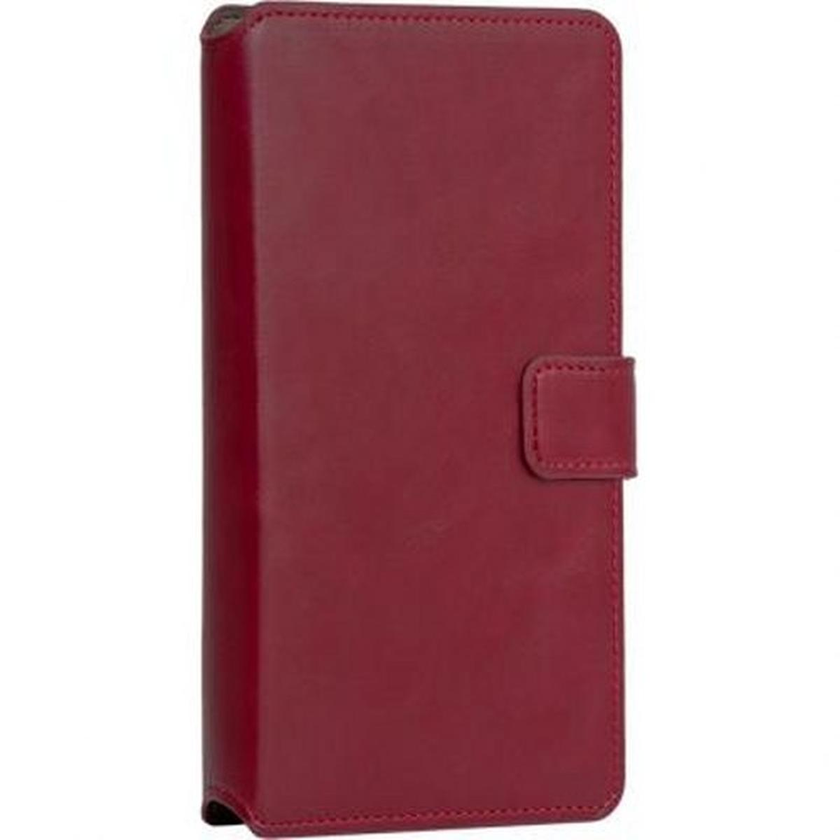 Custodia per telefono in pelle rossa, chiusura magnetica, porta carte, sottile.