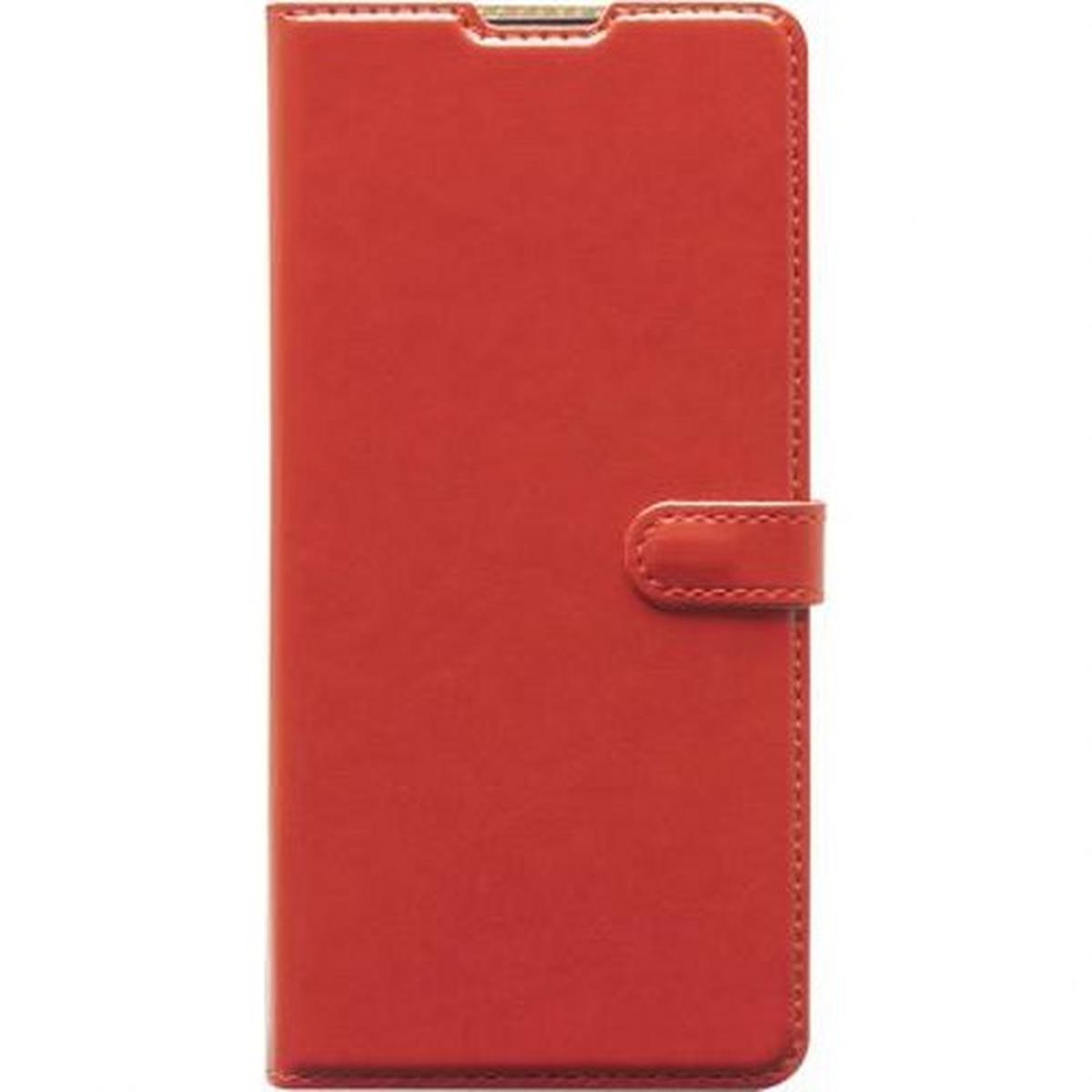 Custodia per telefono in pelle rossa con chiusura magnetica.