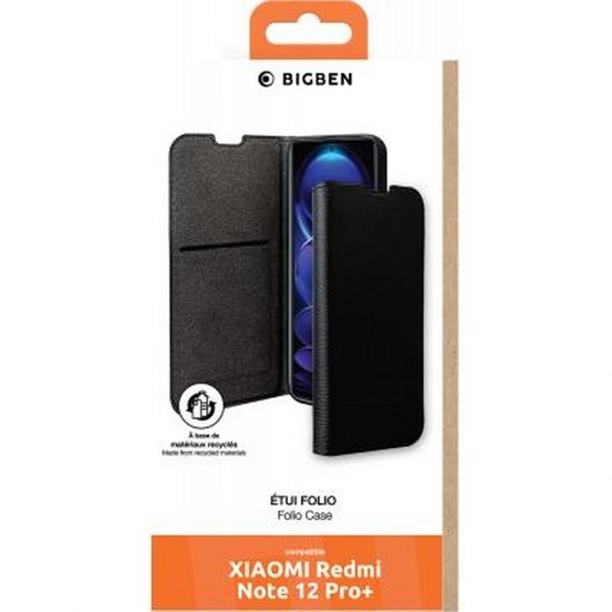 Custodia Folio Bigben per Xiaomi Redmi Note 12 Pro+, con custodia nera in scatola bianca.