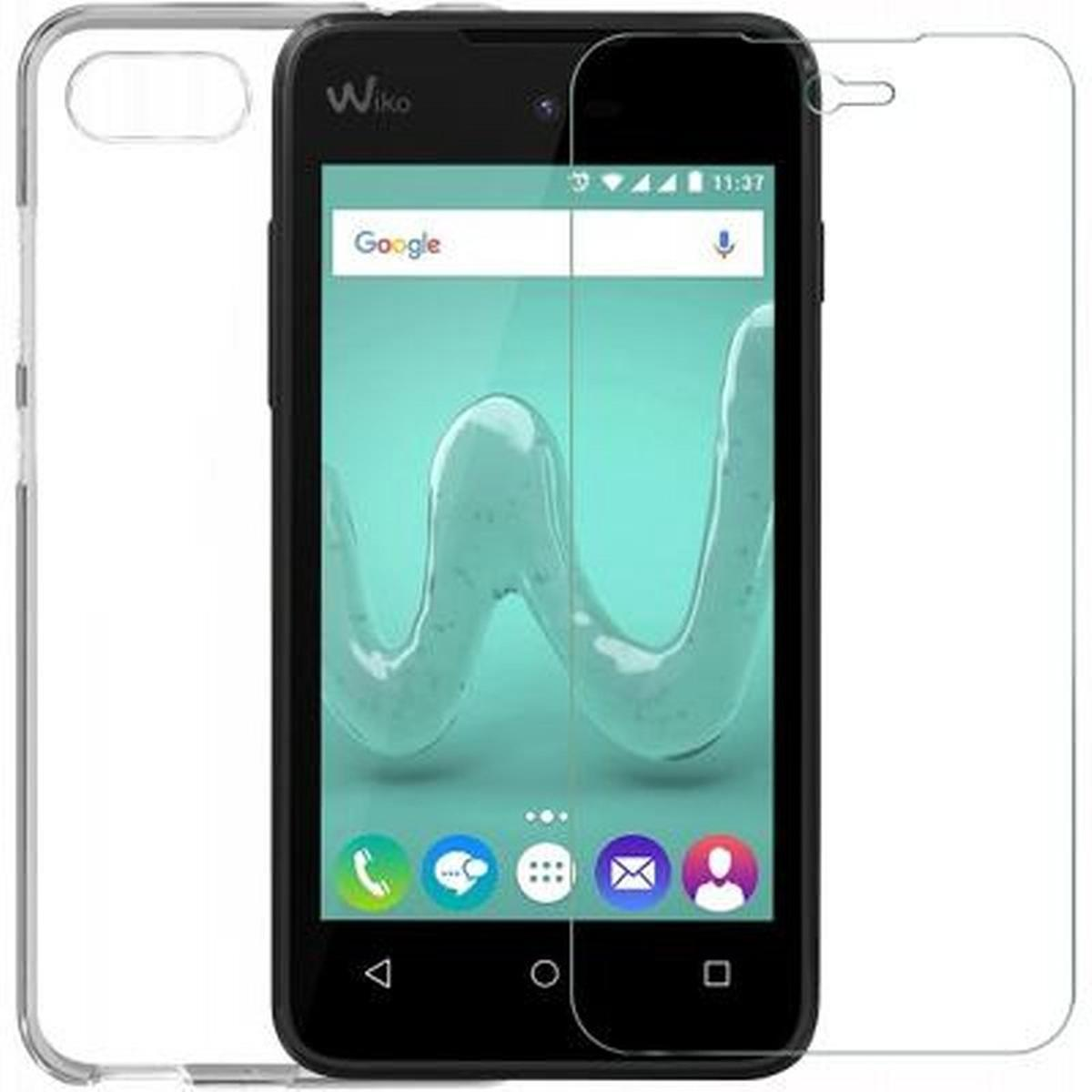 Uno smartphone in una custodia trasparente. Il telefono mostra una schermata di app con il logo Google.