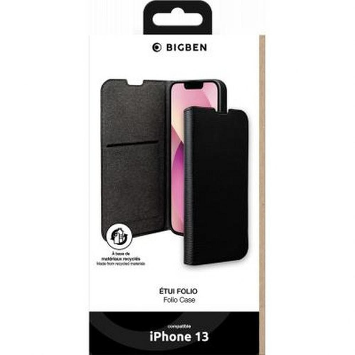 Custodia per telefono in una scatola, pelle nera, compatibile con iPhone 13.