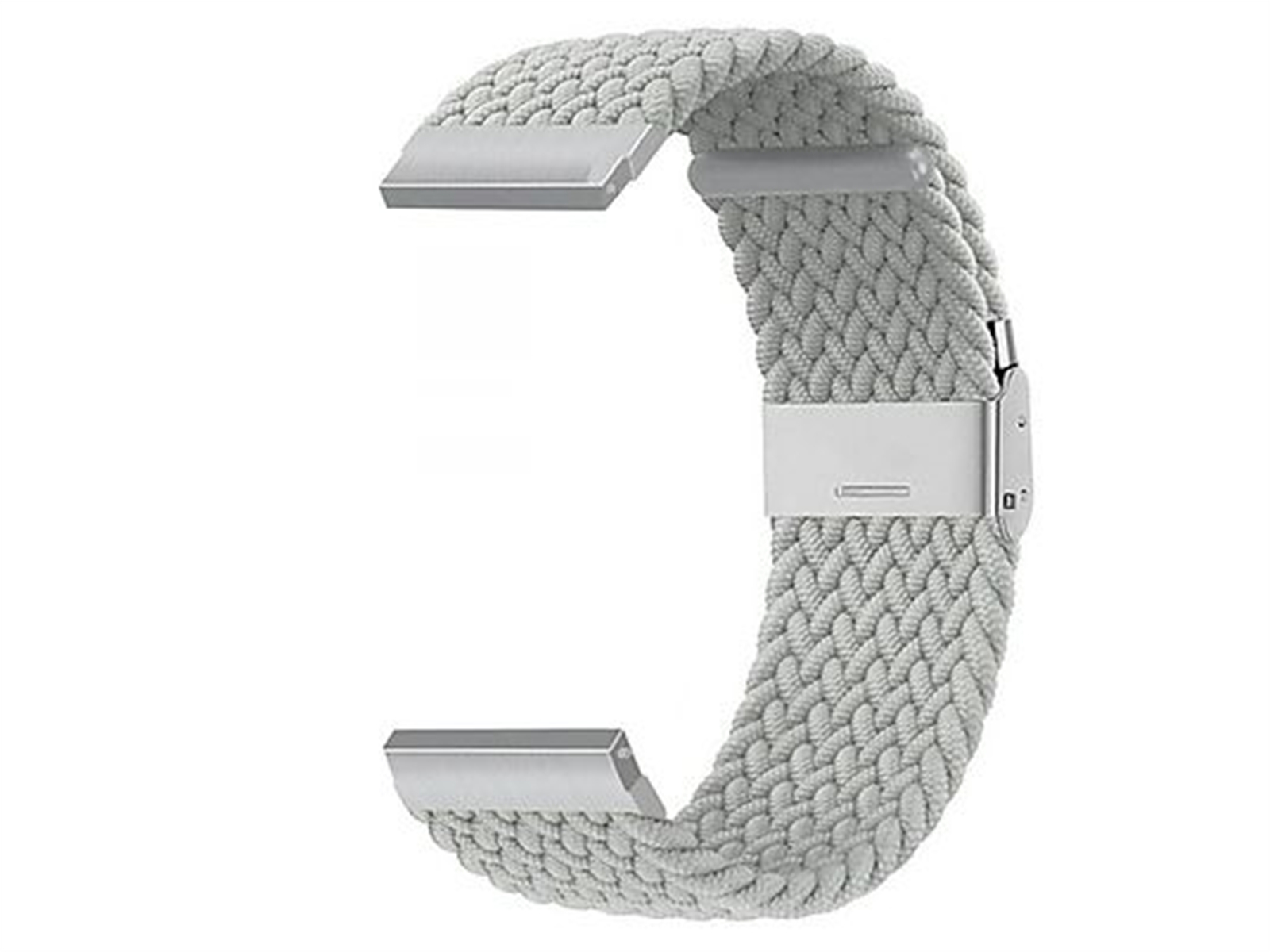 Graues geflochtenes Uhrenarmband, Edelstahlverschlüsse, isoliert.