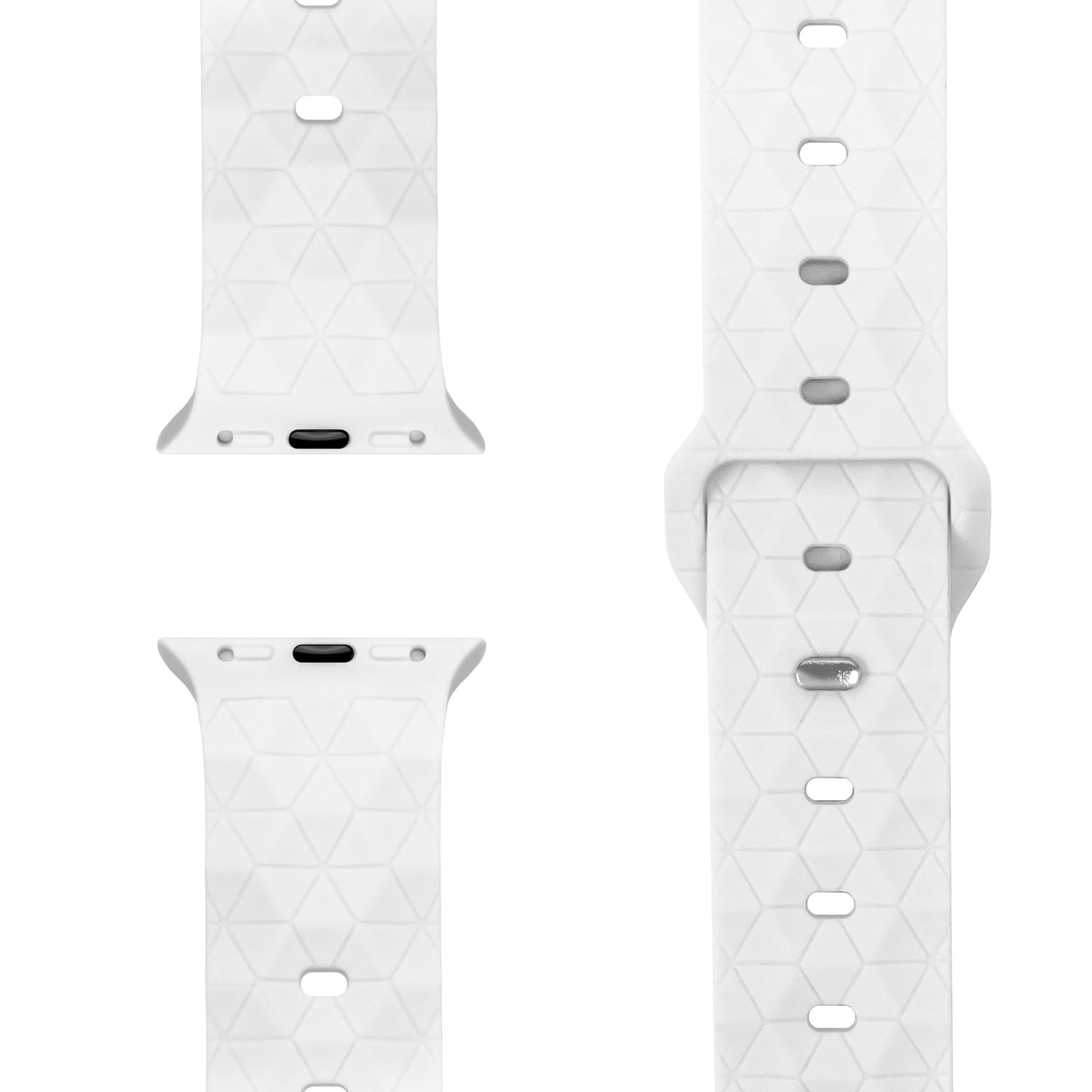 Weiße Uhrenarmbänder. Obere und untere Teile. Geometrisches Muster.
