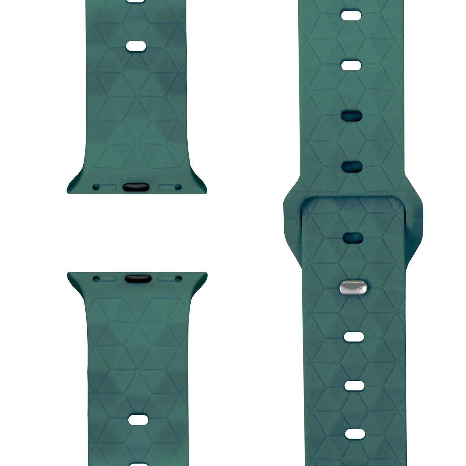 Nahaufnahme eines türkisfarbenen Uhrenarmbands mit geometrischem Muster. Das Band ist ein Einzelstück.