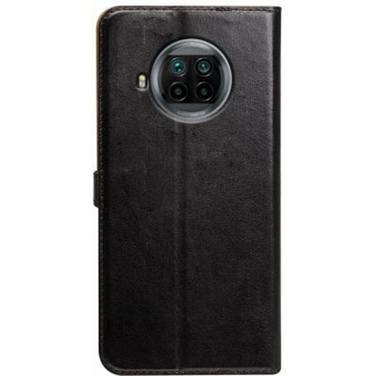 Custodia per telefono nera con intaglio fotocamera arrotondato, chiusa, su sfondo bianco.