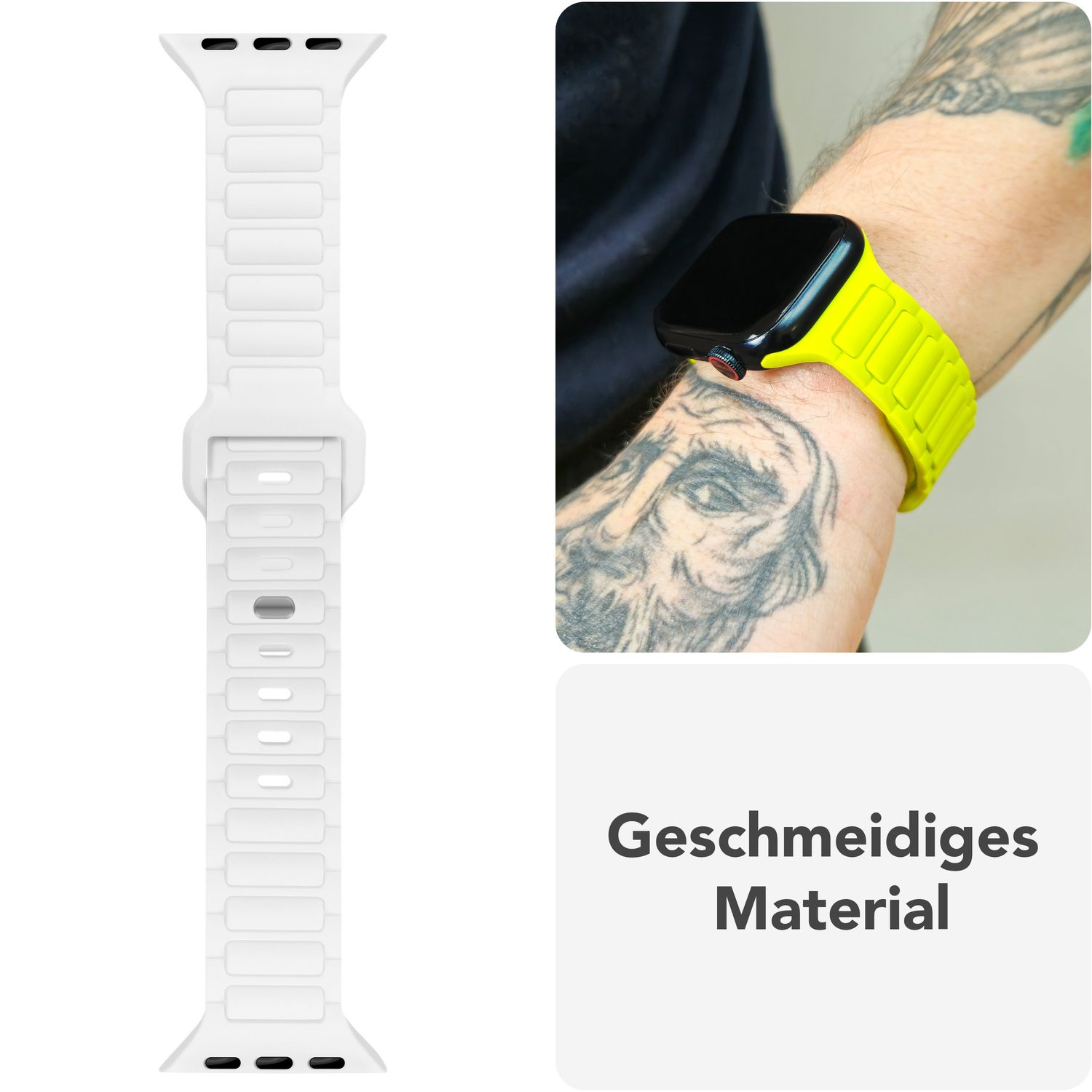 Eine schwarze Handyhülle, offen, mit einem Telefon darin. Der Innenraum ist orange.