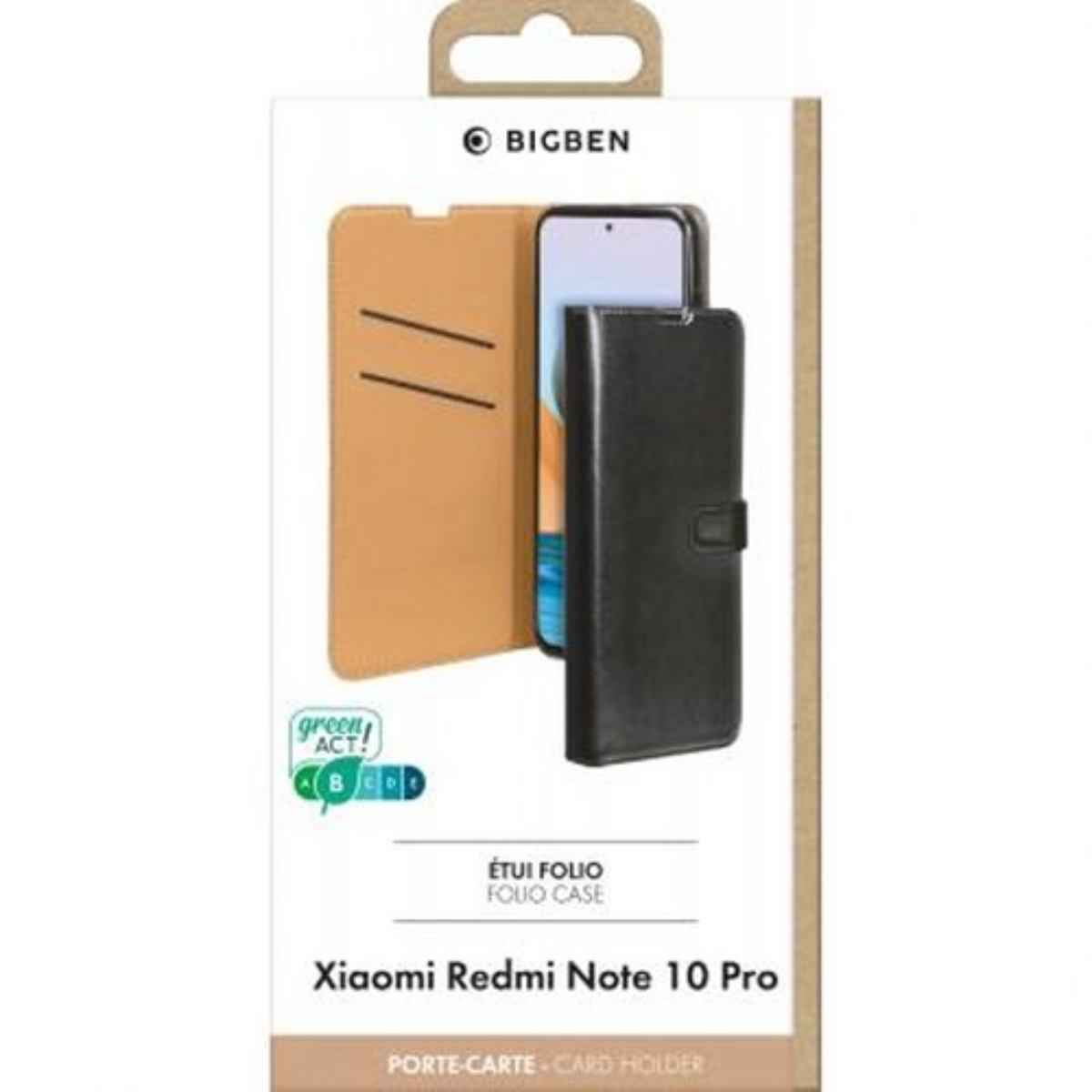 Scatola con custodia per telefono. Custodia nera e marrone. Testo: 'Folio Case' e 'Xiaomi Redmi'.