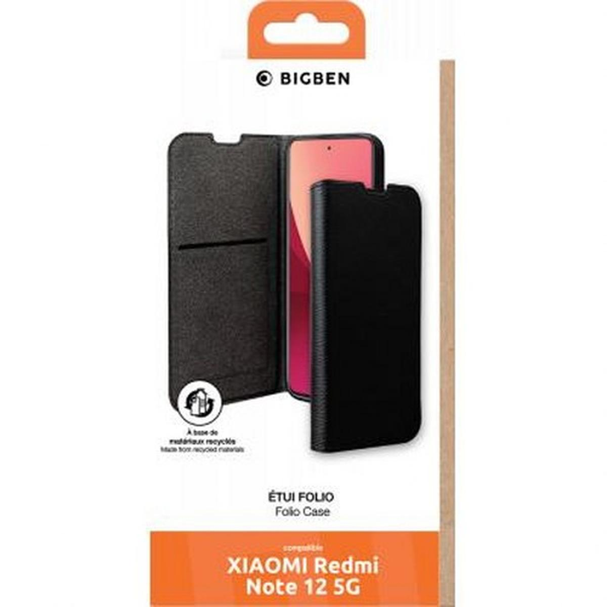 Custodia a portafoglio nera per Xiaomi Redmi Note 12 5G. Il telefono è rosa.