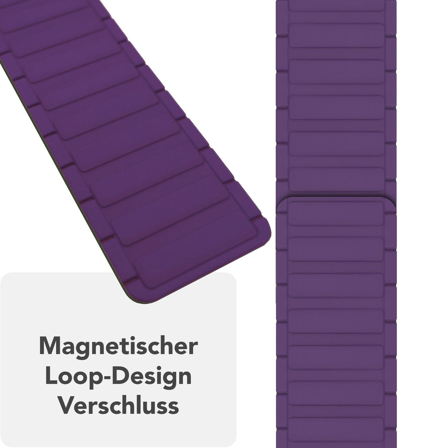 Lila Uhrenarmbänder. Text: Magnetischer Loop-Design-Verschluss.