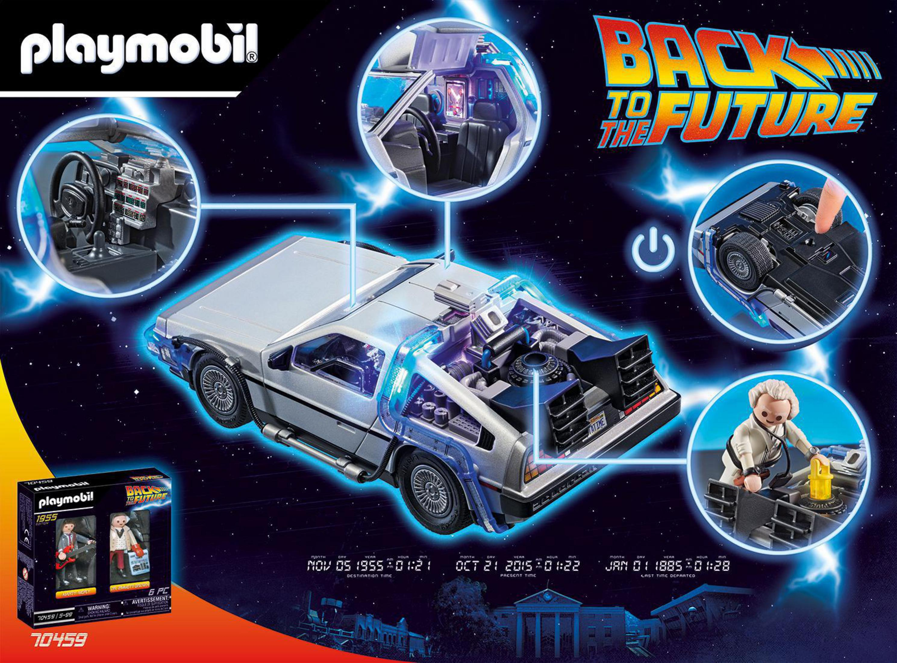 Playmobil Zurück in die Zukunft Set mit DeLorean, Figuren und Details.