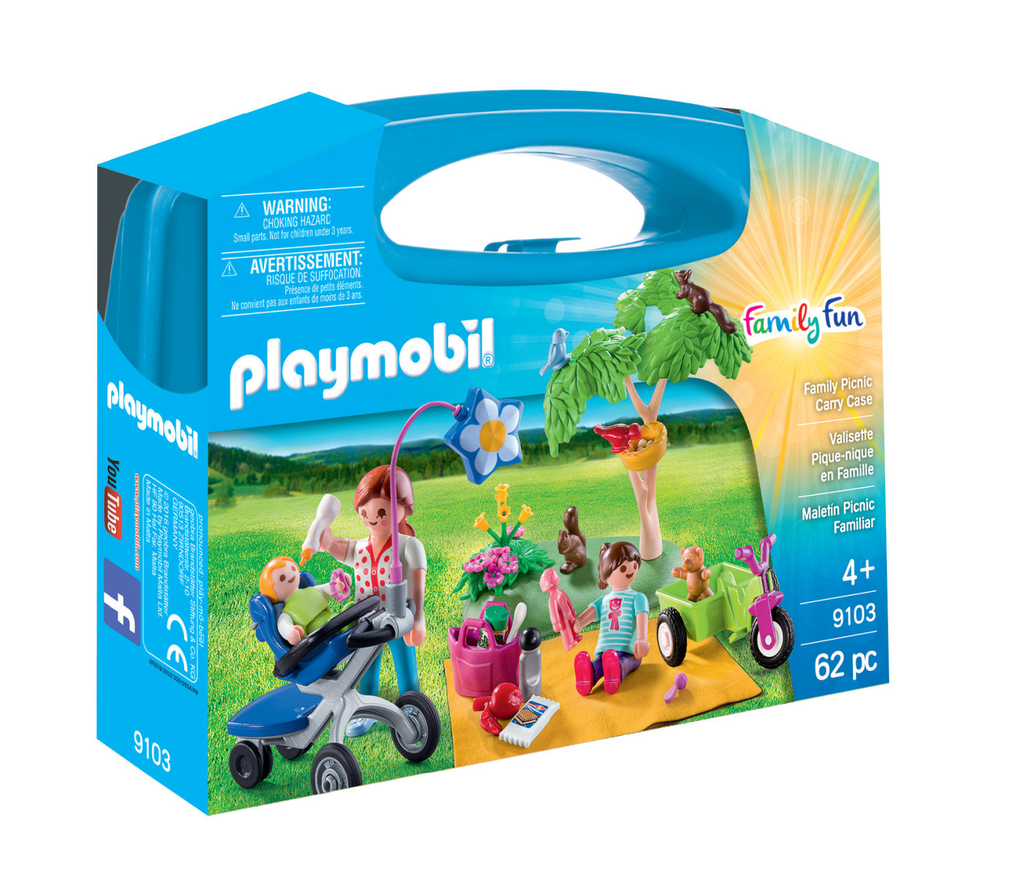 Set picnic Playmobil Family Fun con figure e accessori, su una superficie bianca.