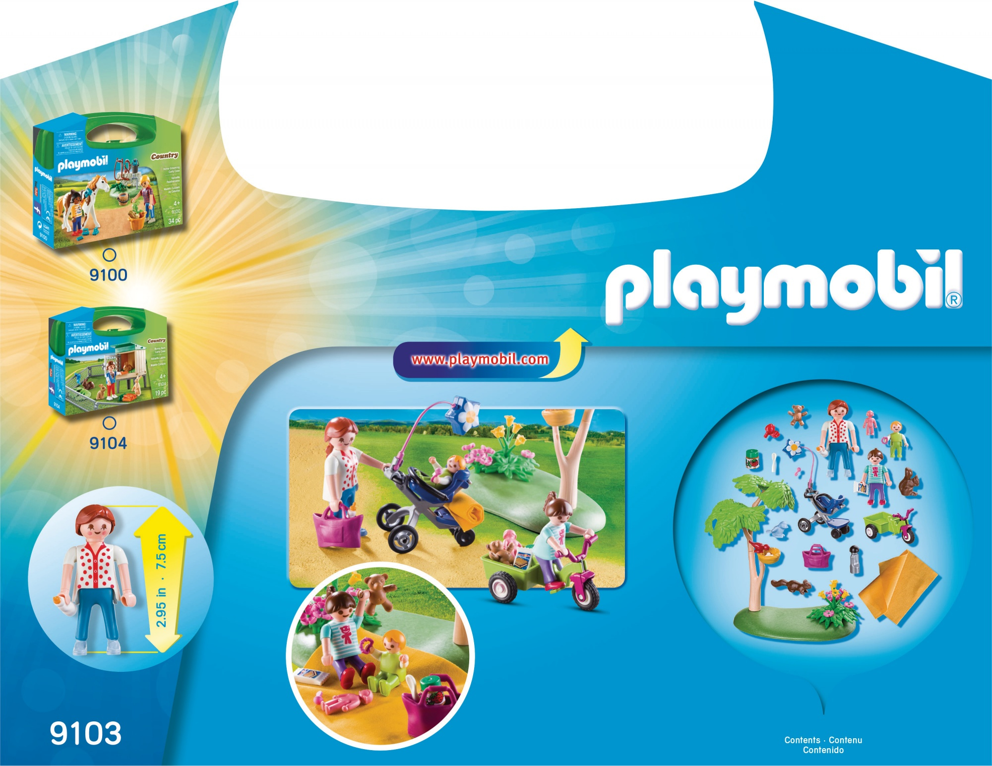 Confezione del playset Playmobil Family Fun con diverse figure. Mostra una famiglia al picnic e altri giocattoli correlati.