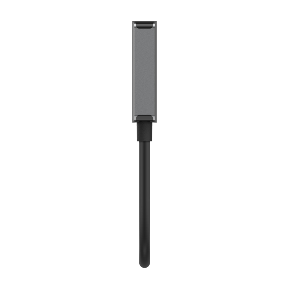 Adapter DisplayPort na USB-C. Szare złącze i czarny kabel.