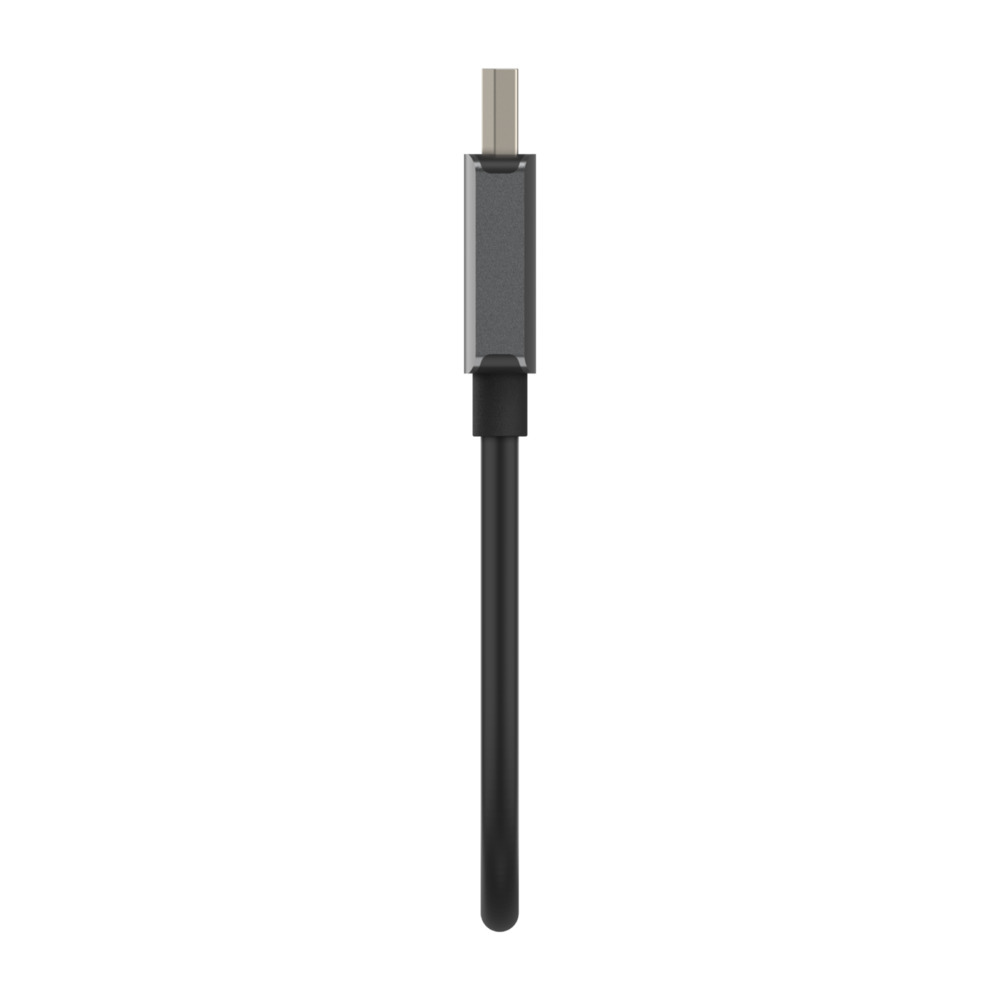 Adapter DisplayPort na USB-C. Szare złącze i czarny kabel.