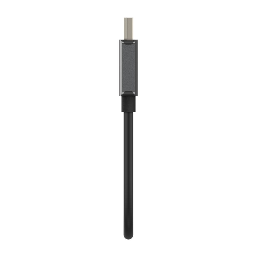 Adapter DisplayPort na USB-C. Szare złącze i czarny kabel.