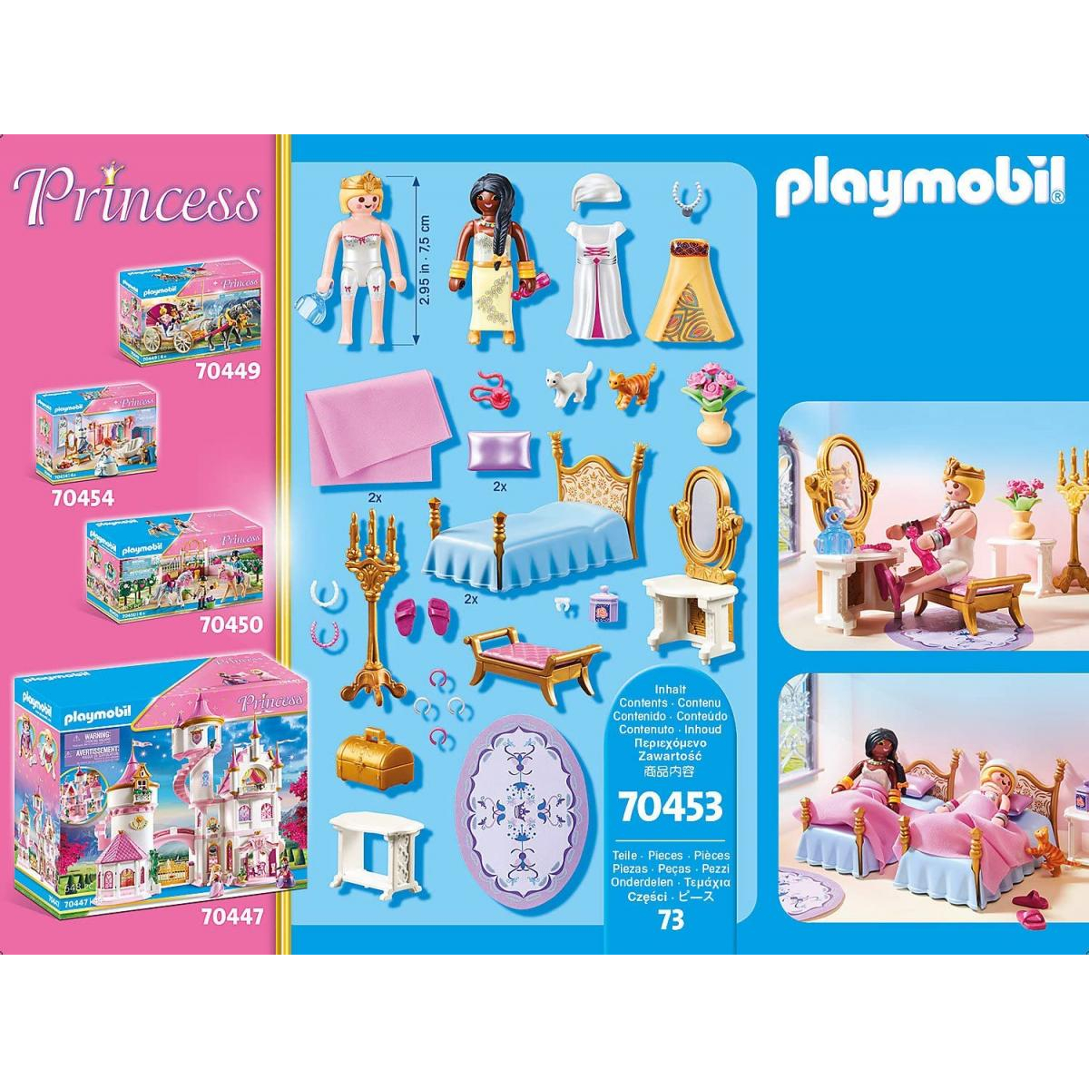 Scatola del playset Playmobil Principessa con personaggi e accessori, su sfondo bianco.