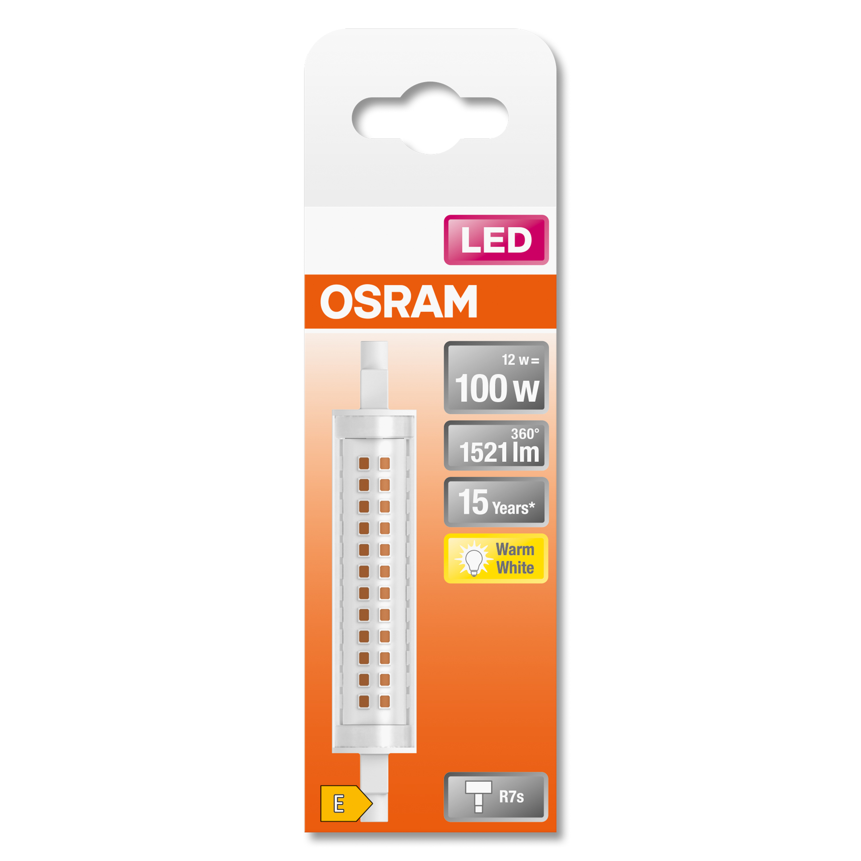 Zapakowana żarówka LED. Pudełko jest białe i zawiera szczegóły produktu.