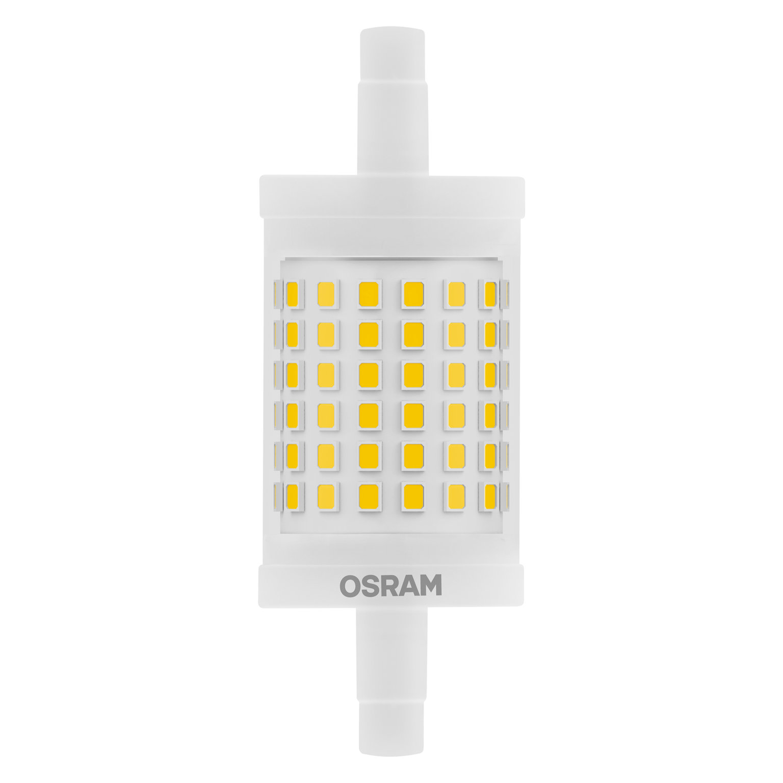 Bombilla LED OSRAM, blanca con elementos de luz amarillos.