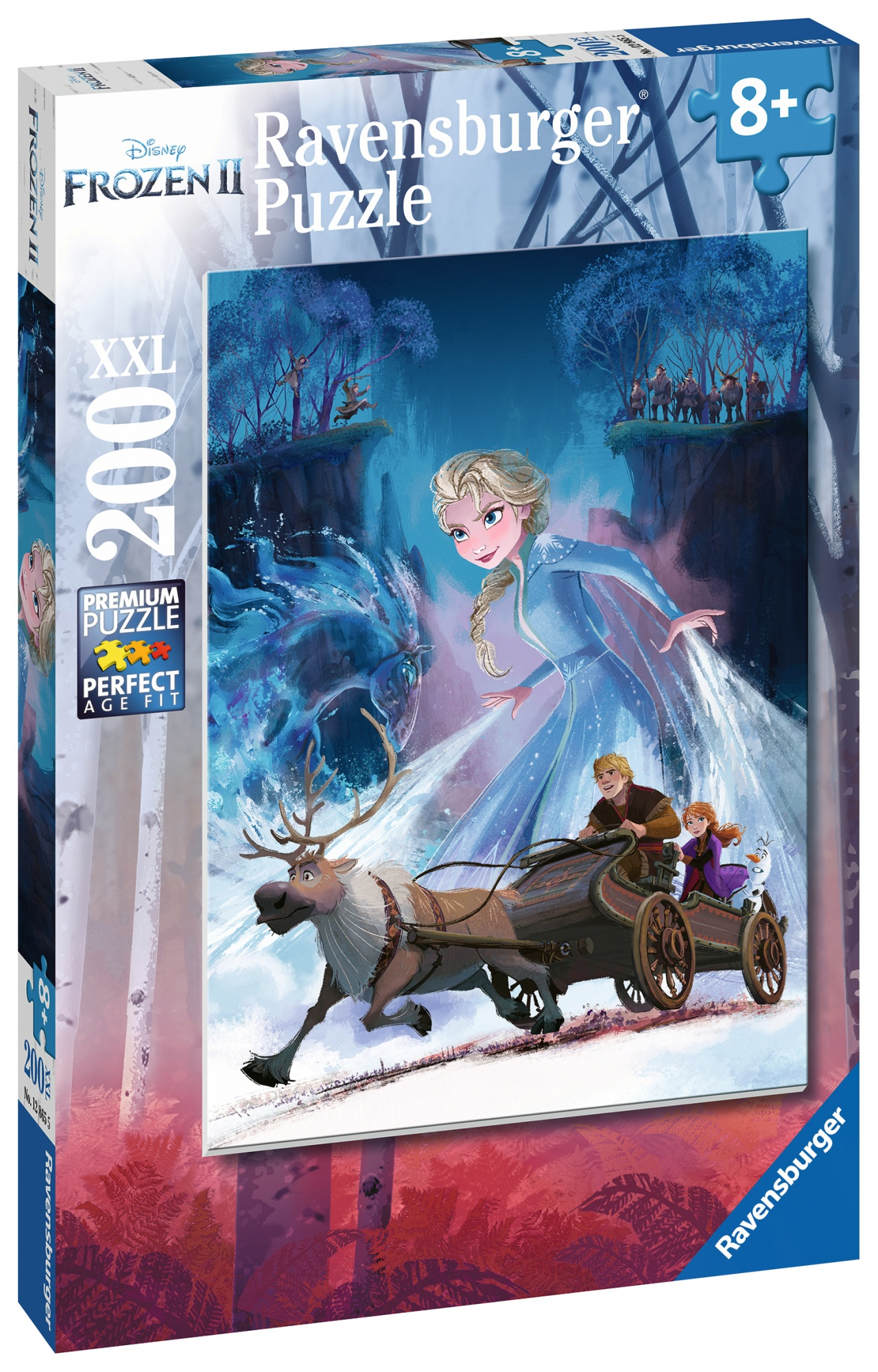 Pudełko z puzzlami Frozen 2 XXL 200 elementów, z Elsą i saniami z postaciami.