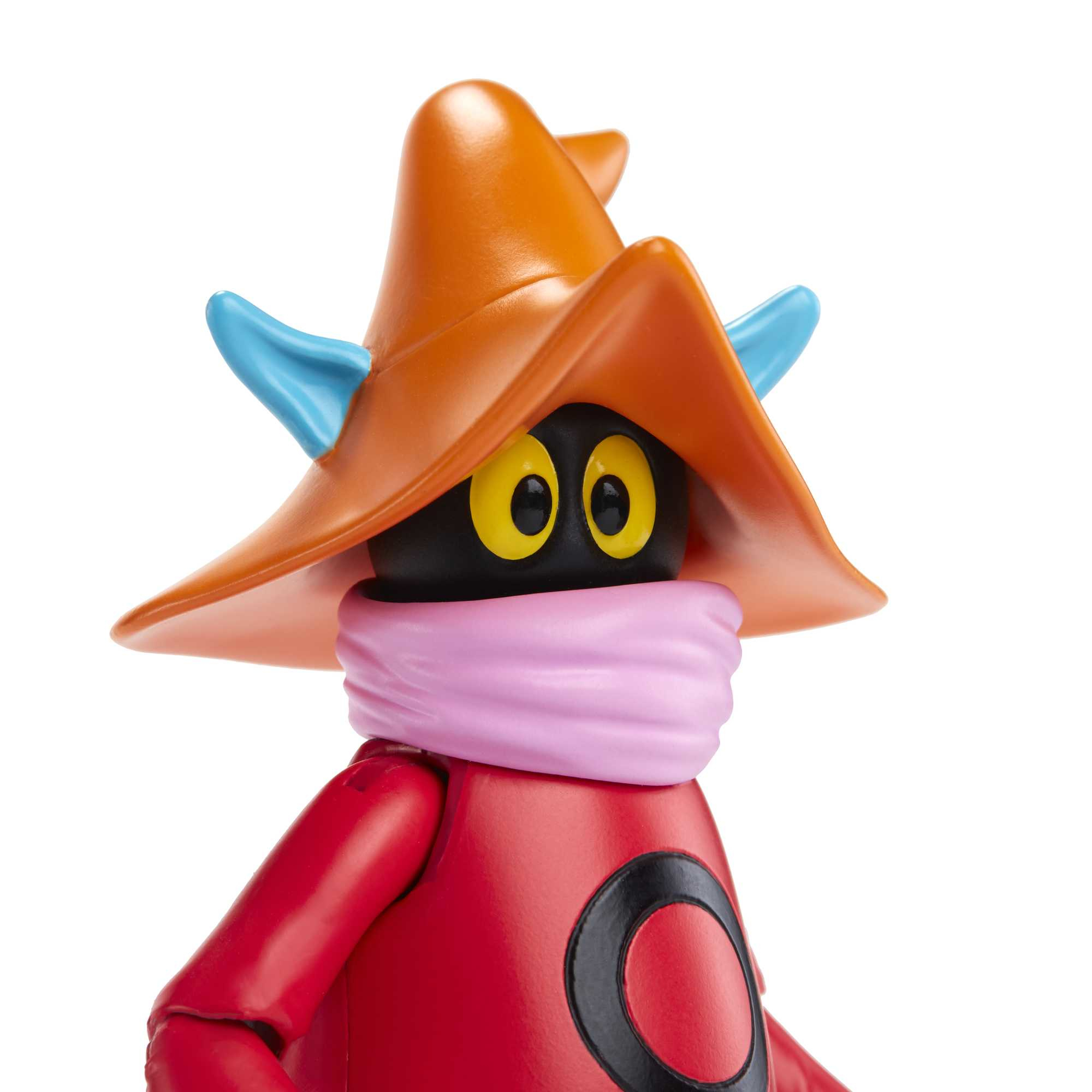Cartoonfigur mit orangefarbenem Hut, blauen Ohren und rotem Körper. Das Gesicht ist schwarz.