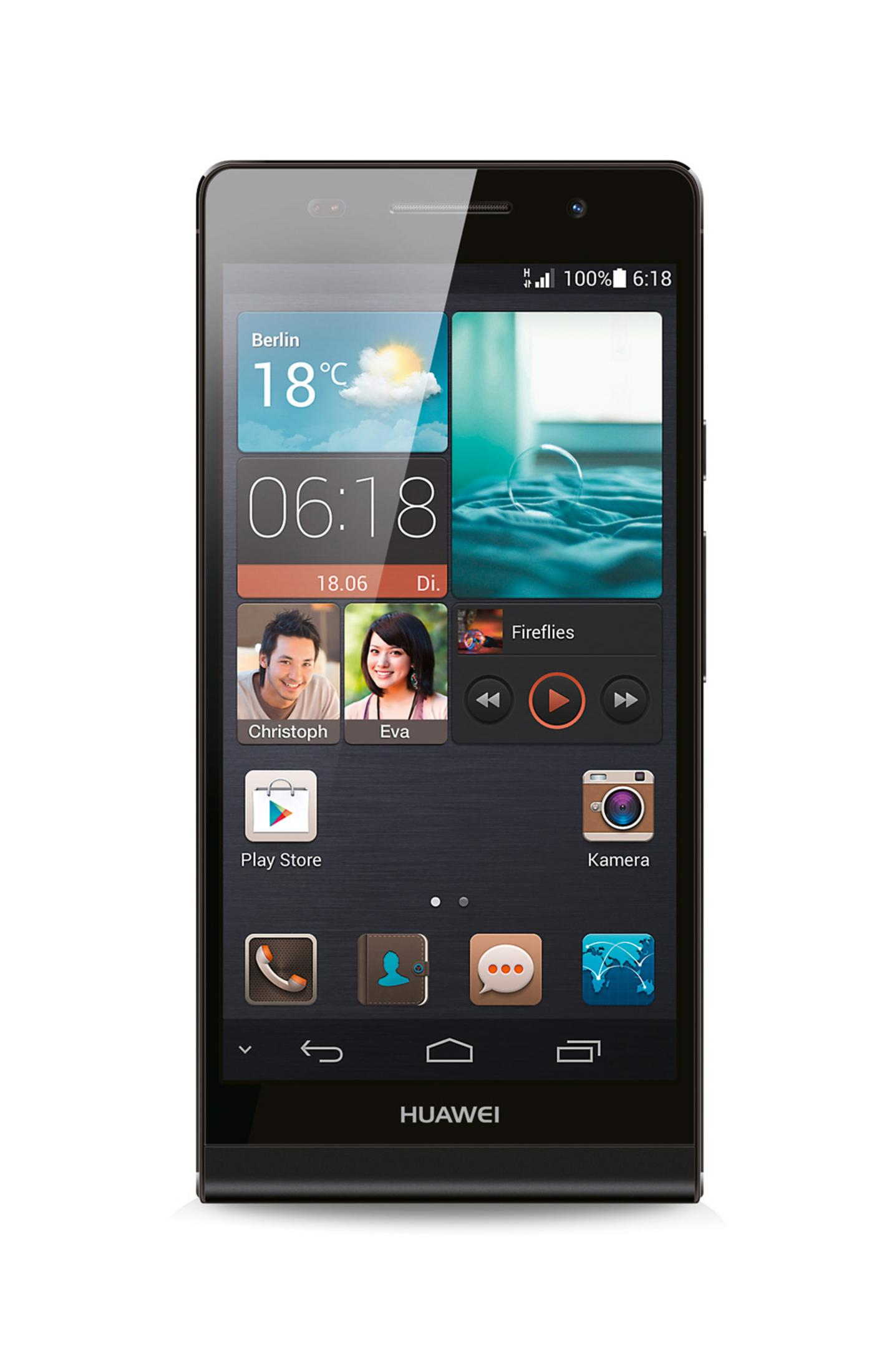 Schwarzes Smartphone mit farbenfroher Benutzeroberfläche.