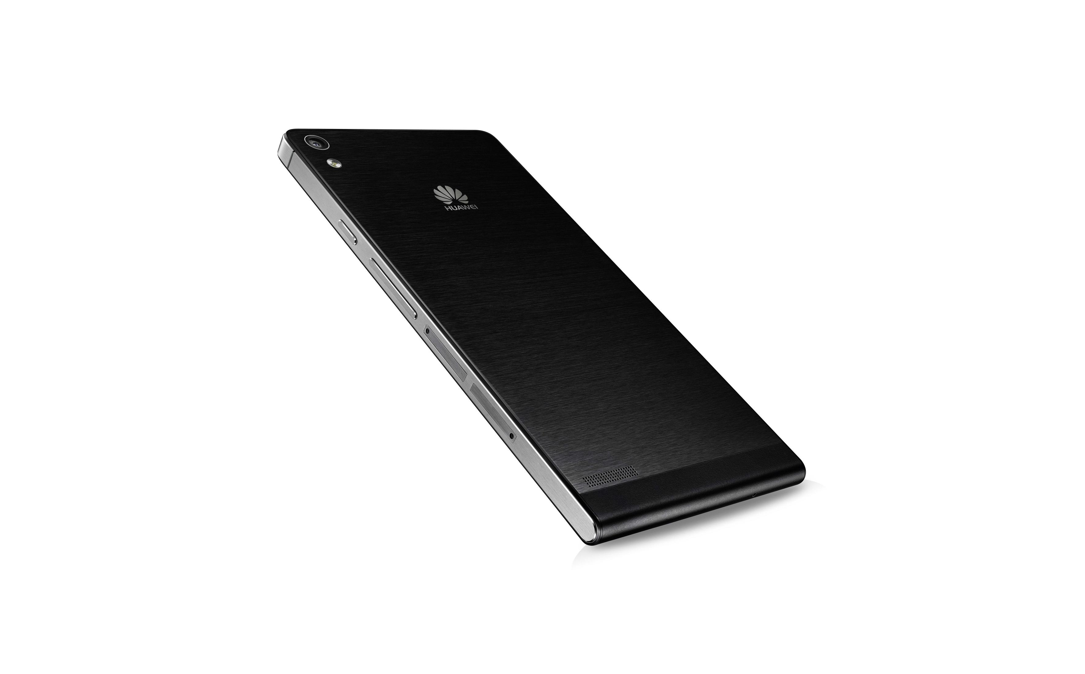 Rückseite eines schwarzen Smartphones mit Huawei-Logo.