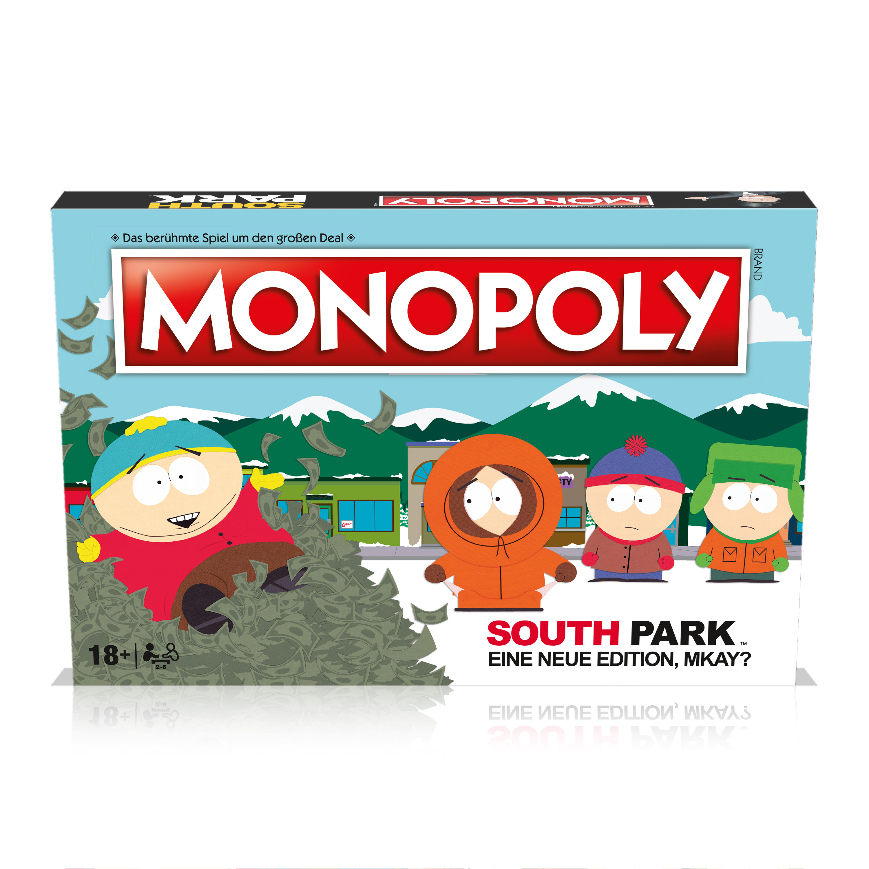 Monopoly South Park Brettspielbox. Enthält Charaktere und Geld.