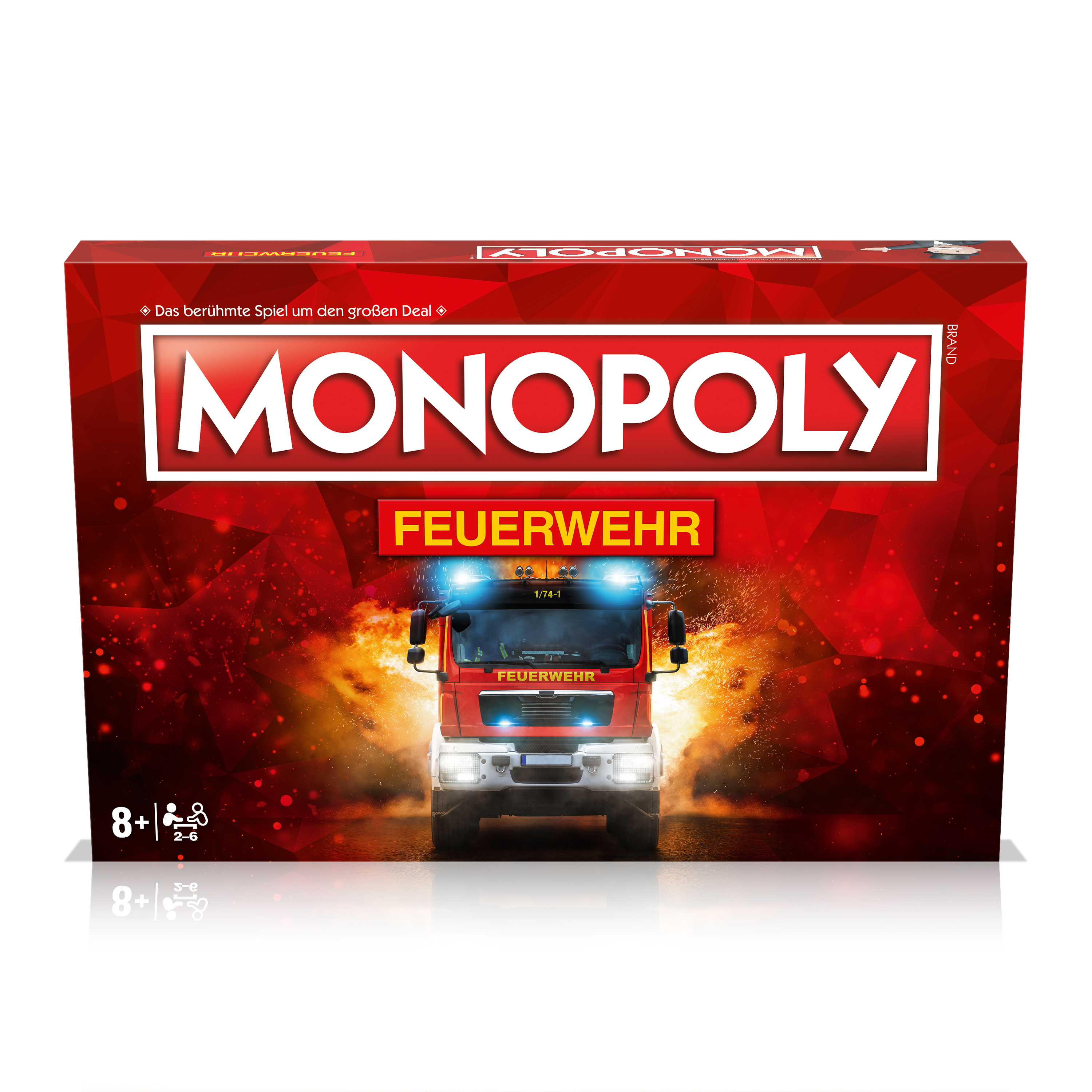 Monopoly-Brettspielbox mit Feuerwehr-Thema.