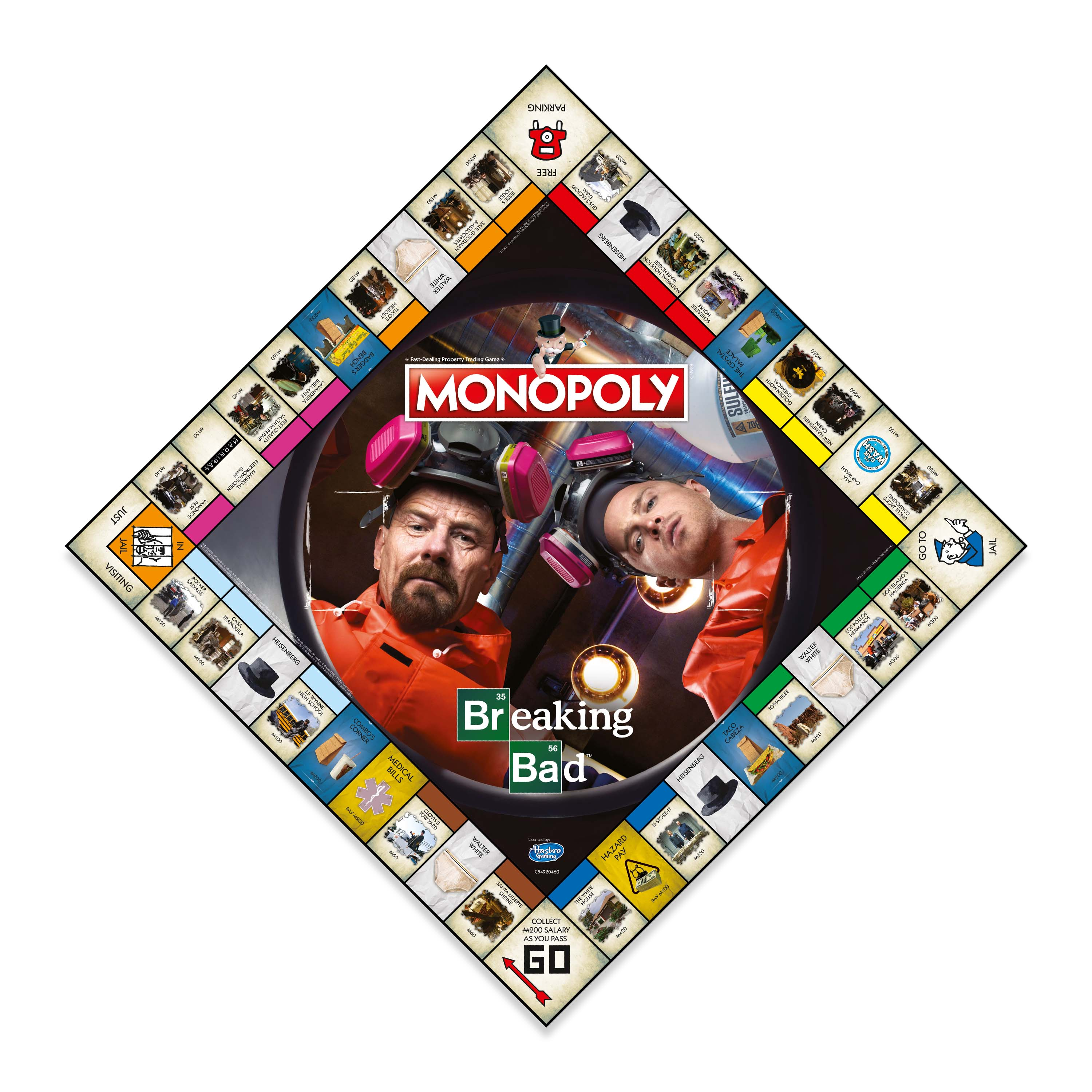 Breaking Bad Monopoly Brettspiel mit Charakteren und Spielbrett.