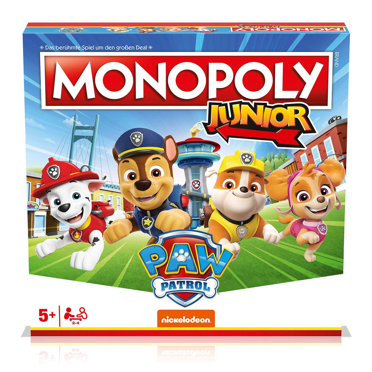 Eine Monopoly Junior Box mit Paw Patrol Charakteren.