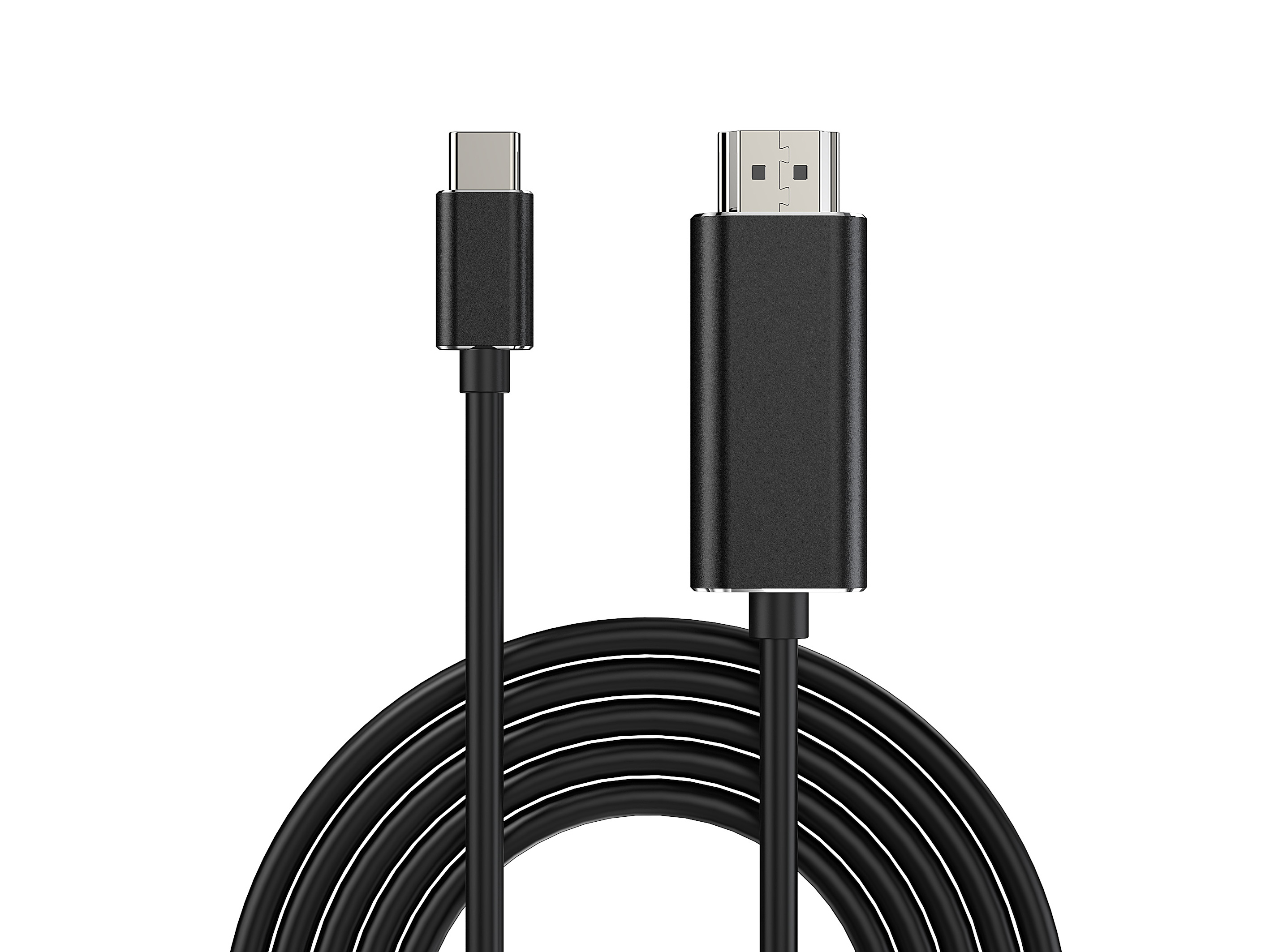 Cable negro con conectores USB-C y HDMI.