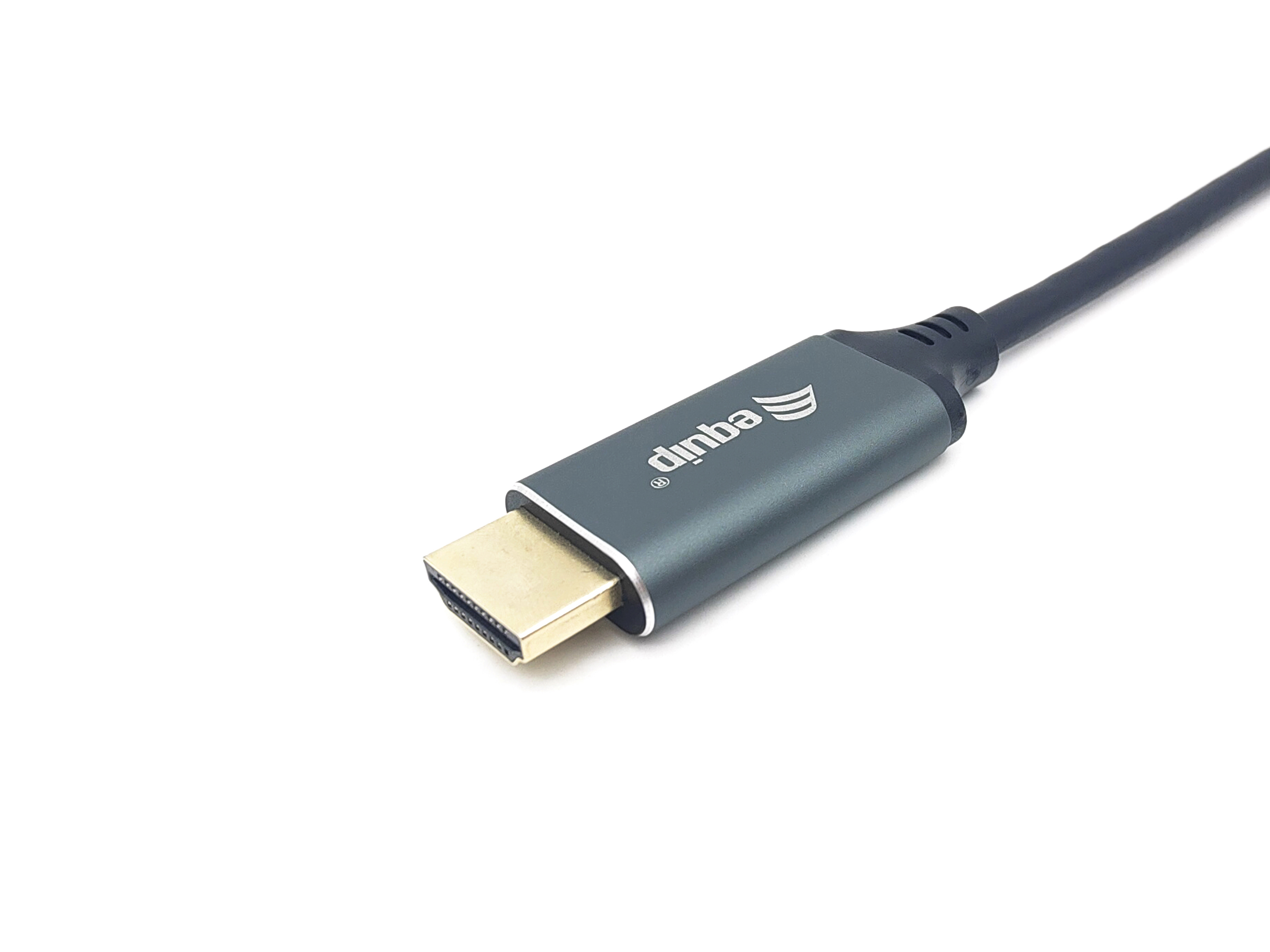 Cable HDMI negro y gris con conector gris.