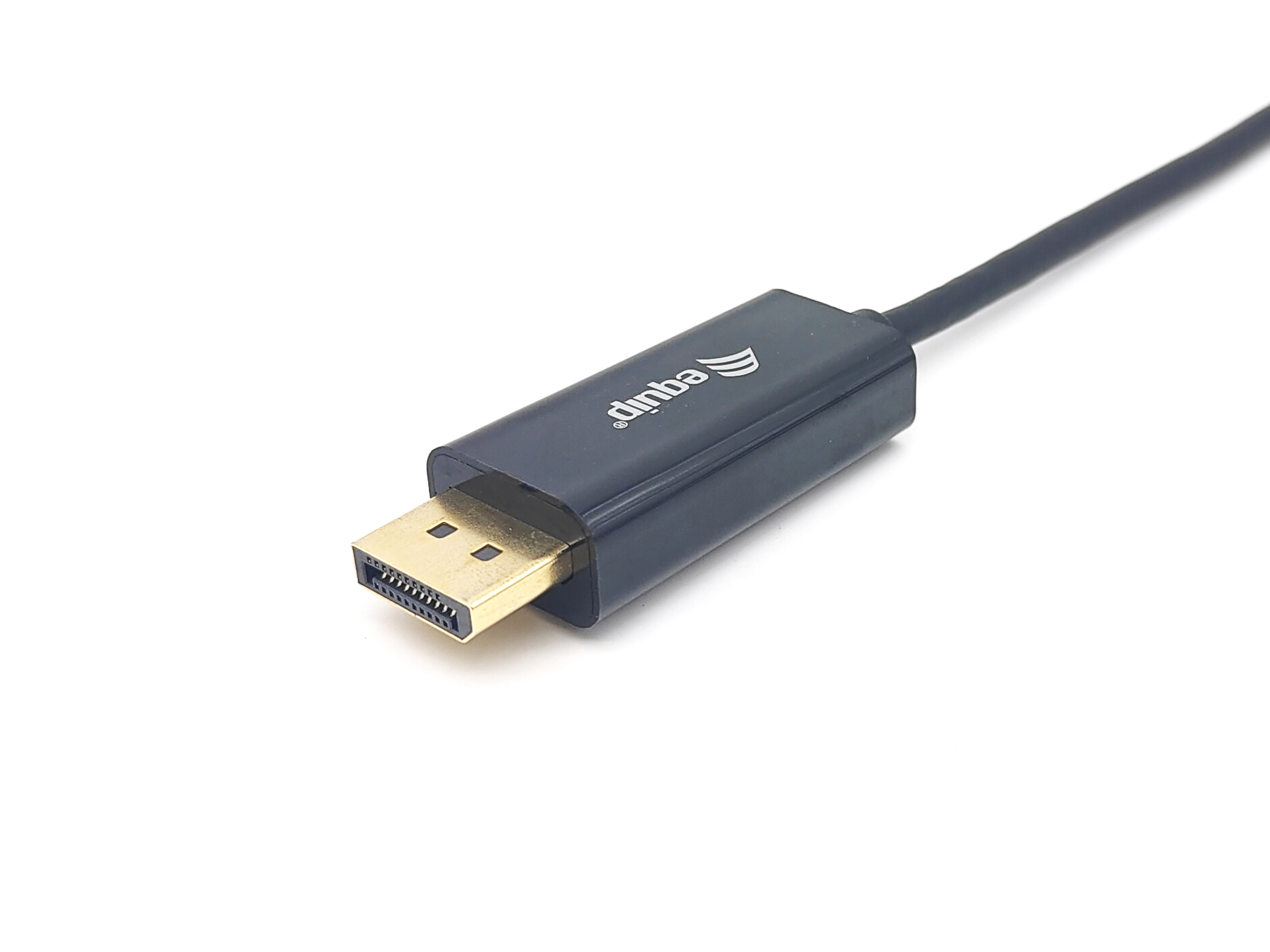 Cable DisplayPort negro con conector dorado.