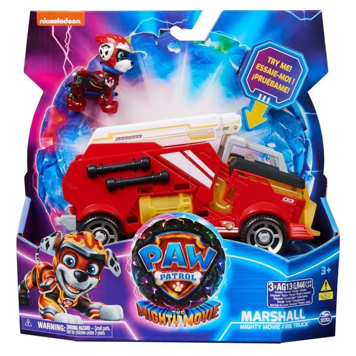 Spielzeug-Set aus Paw Patrol-Truck und Charakteren, in einer Box mit Text.