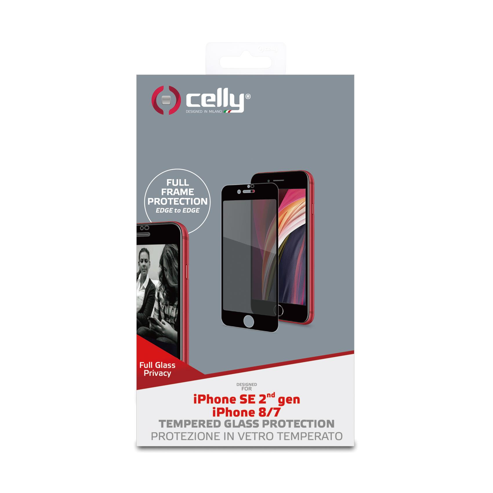 Una confezione di protezione dello schermo del telefono con un'immagine del telefono e testo. Il marchio "celly" è visibile.
