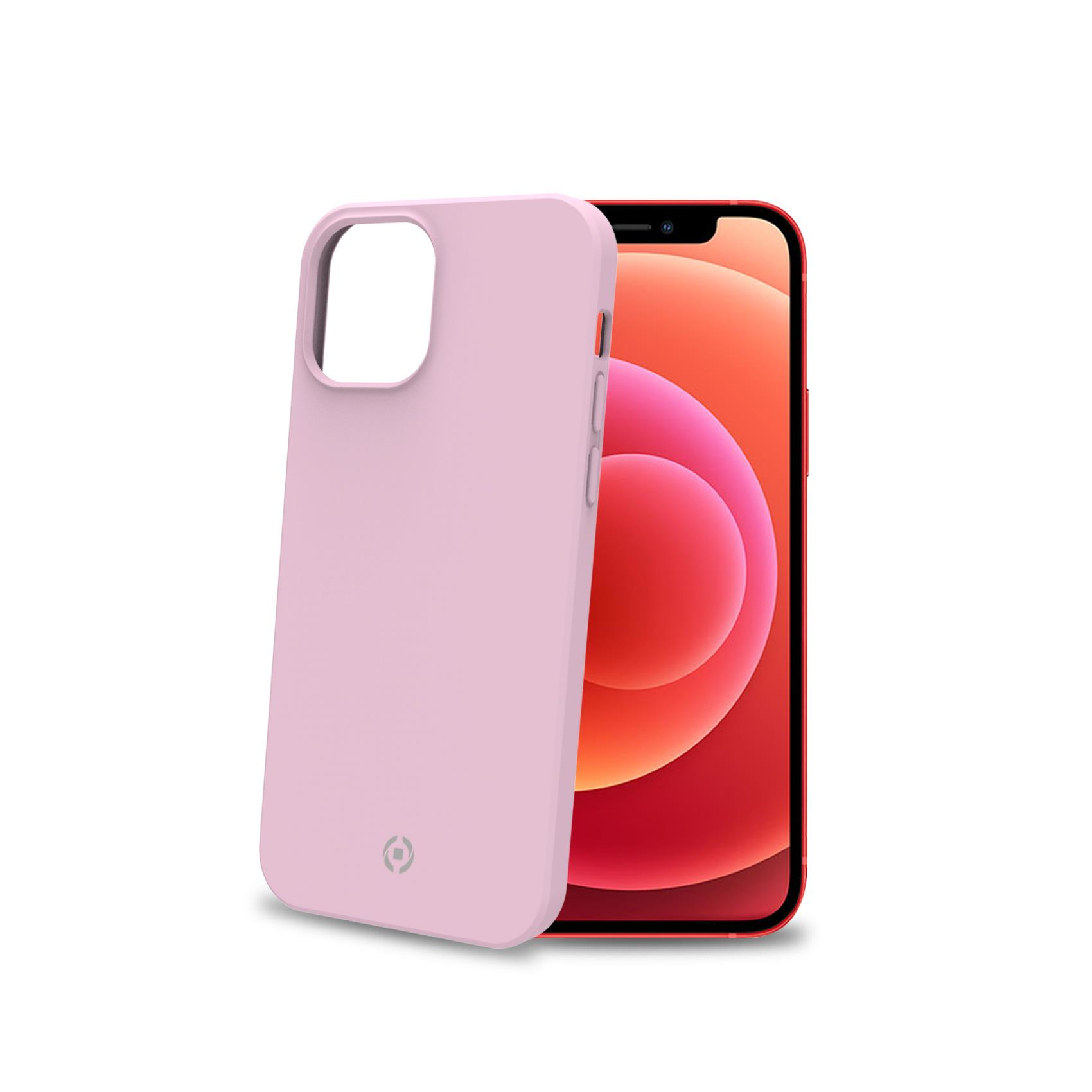 Custodia per telefono rosa accanto a un telefono con retro rosso.