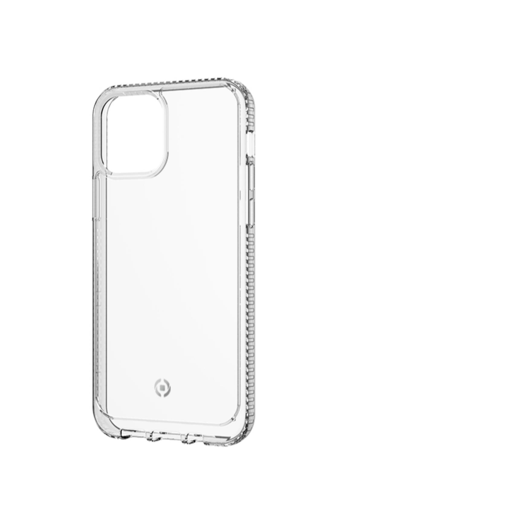 Custodia trasparente per telefono, con un telefono all'interno, con sfondo bianco.