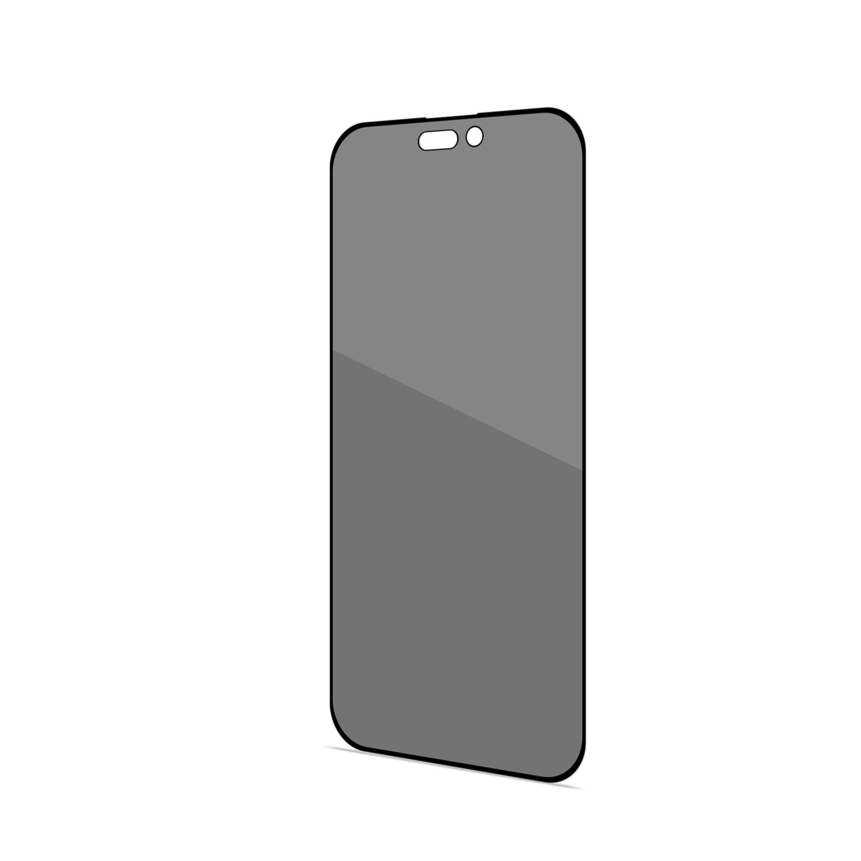 Una protezione schermo privacy nera per smartphone. Lo schermo è grigio scuro.