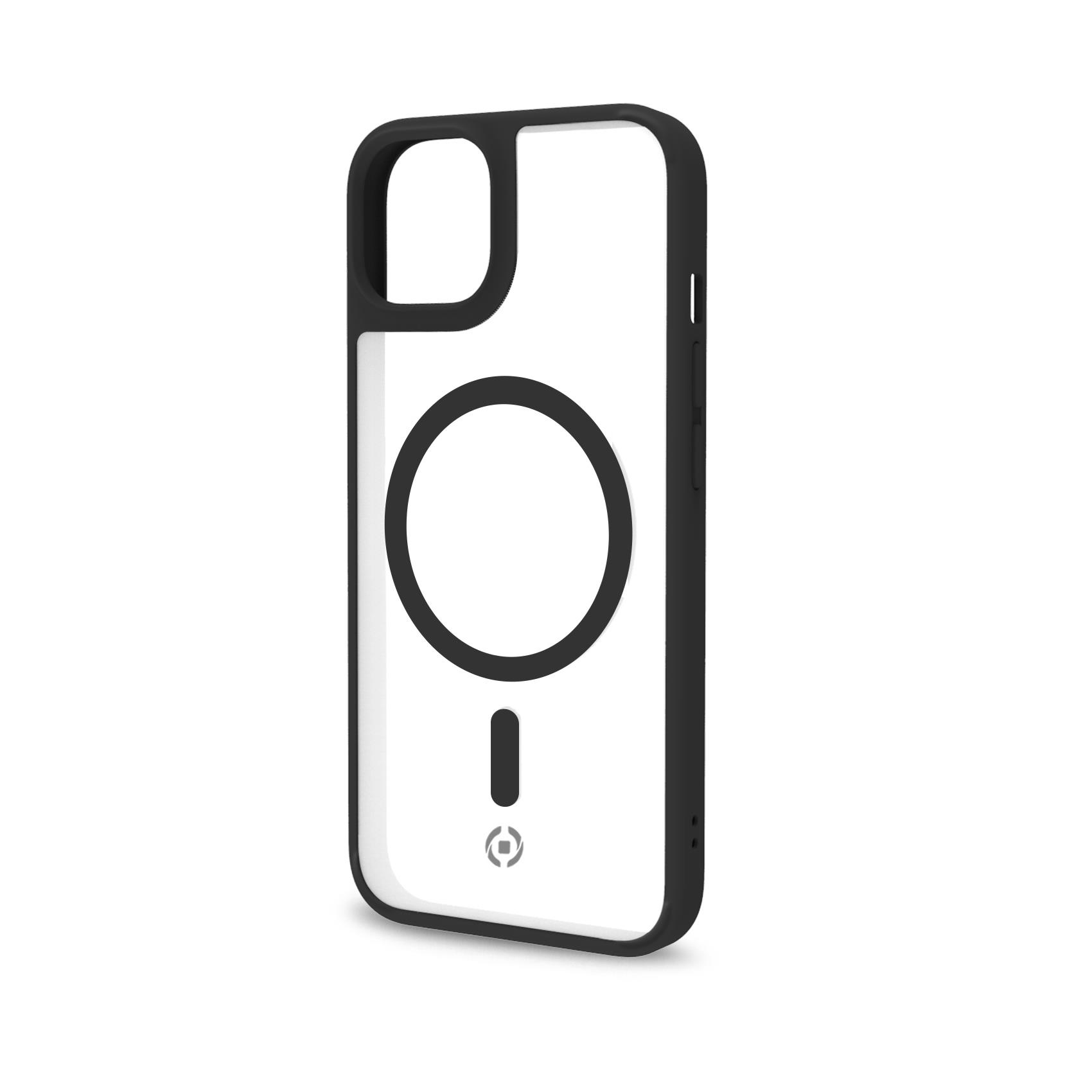 Una custodia per telefono con cornice nera e retro bianco, con un cerchio e una linea sul retro.